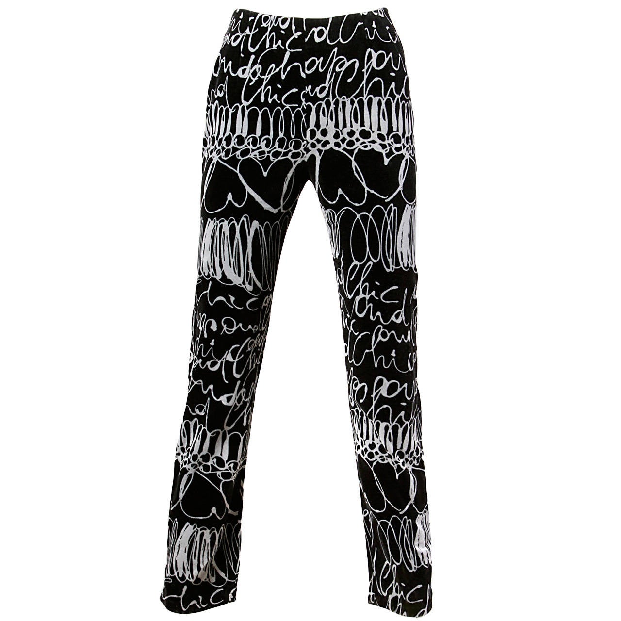 Moschino Vintage 1990s 90s Velour "Cheap & Chic" Scribble Print Pants