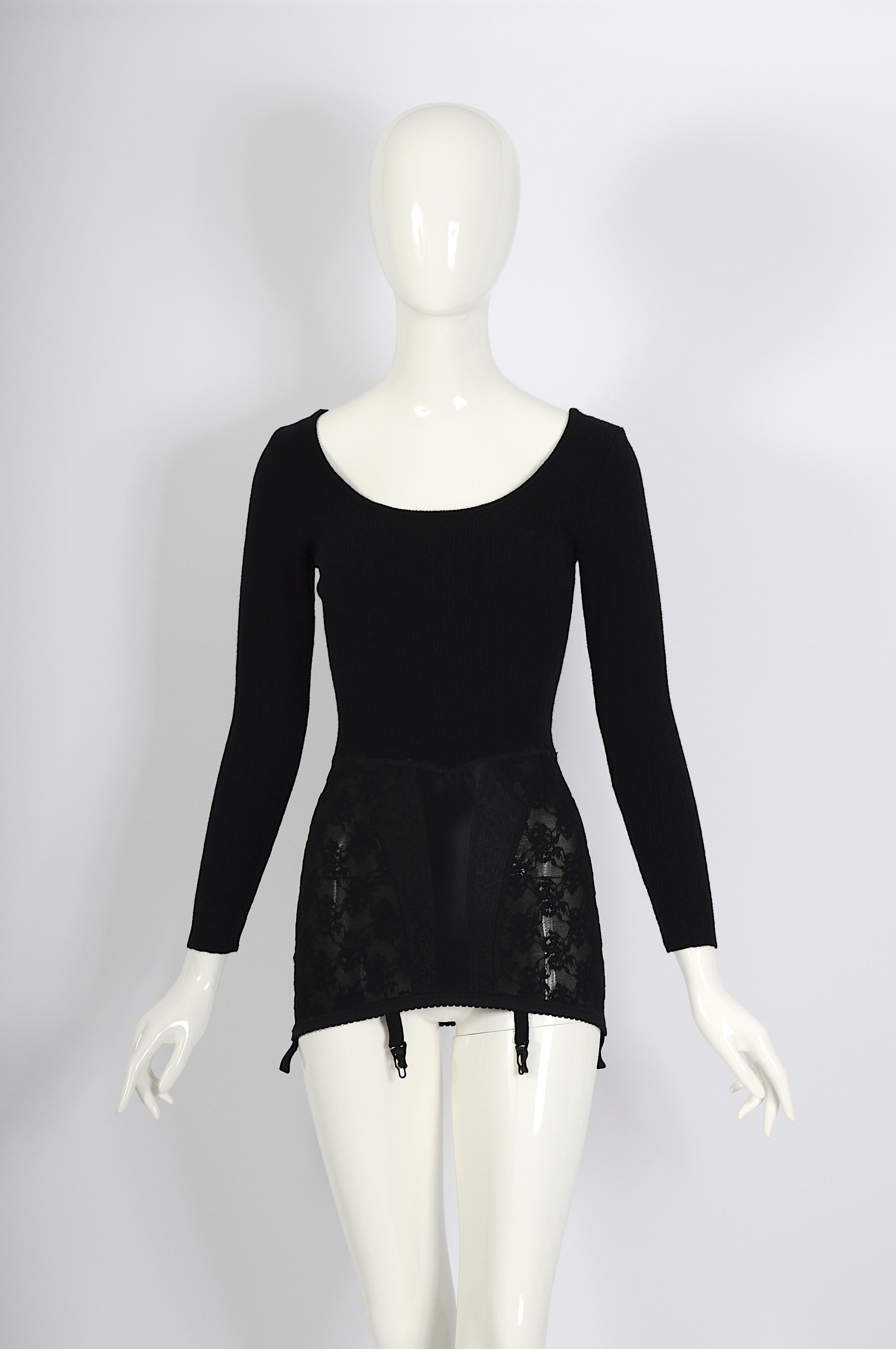 Moschino vintage 1980 corset attaché noir micro mini robe ou top  en vente 7