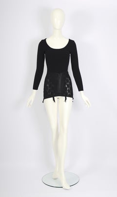 Moschino by Franco Vintage 80s Black Wool Top With Attached Corset Garter Skirt