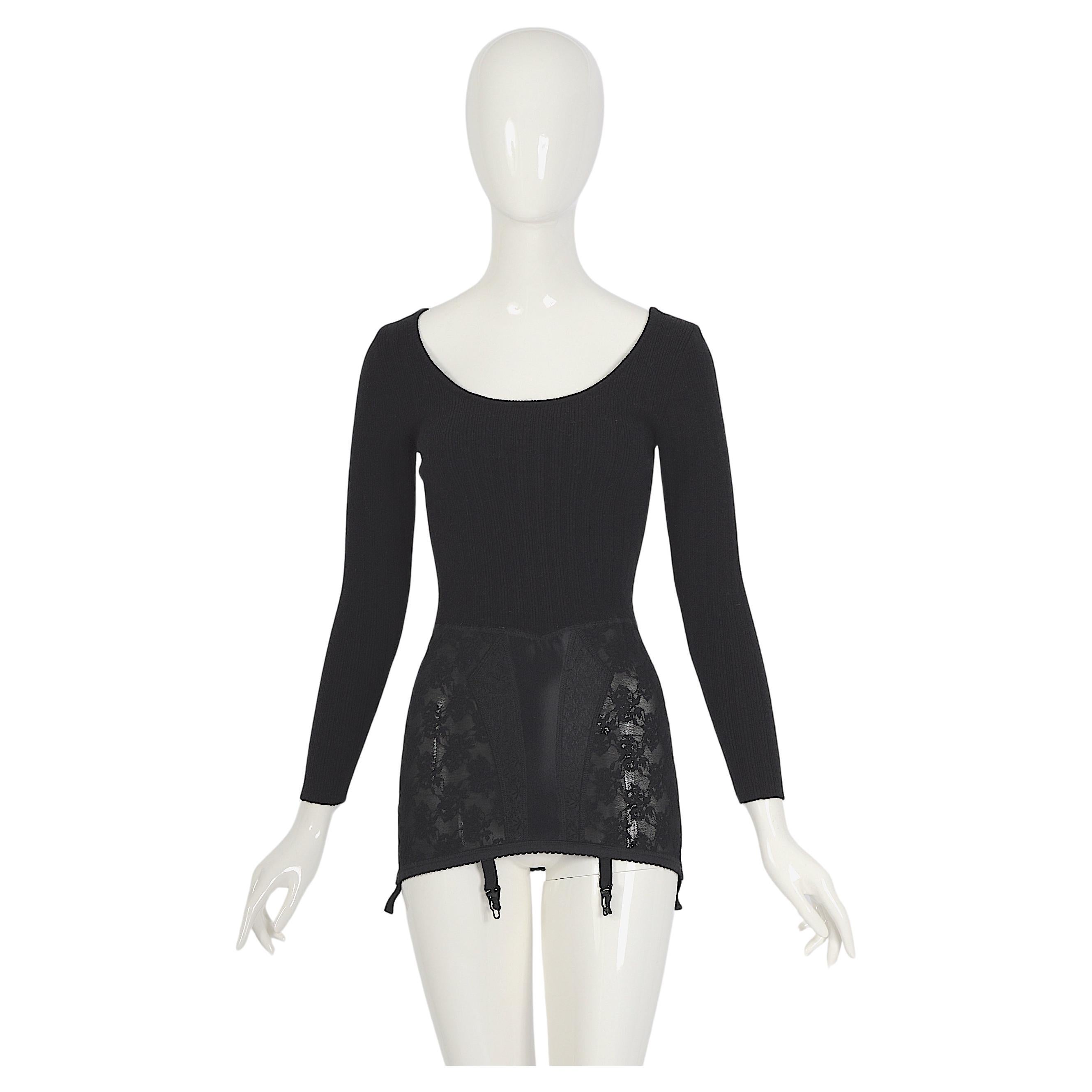 Moschino Franco vintage 1980s attached corset black micro mini dress or top  For Sale