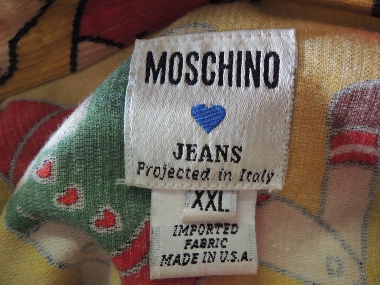 Moschino Vintage 1990s Cotton Pinnochio Print Corduroy Shirt For Sale 5