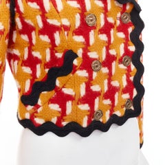 MOSCHINO Vintage 1990s orange orange houndstooth tweed cropped jacket IT42 M