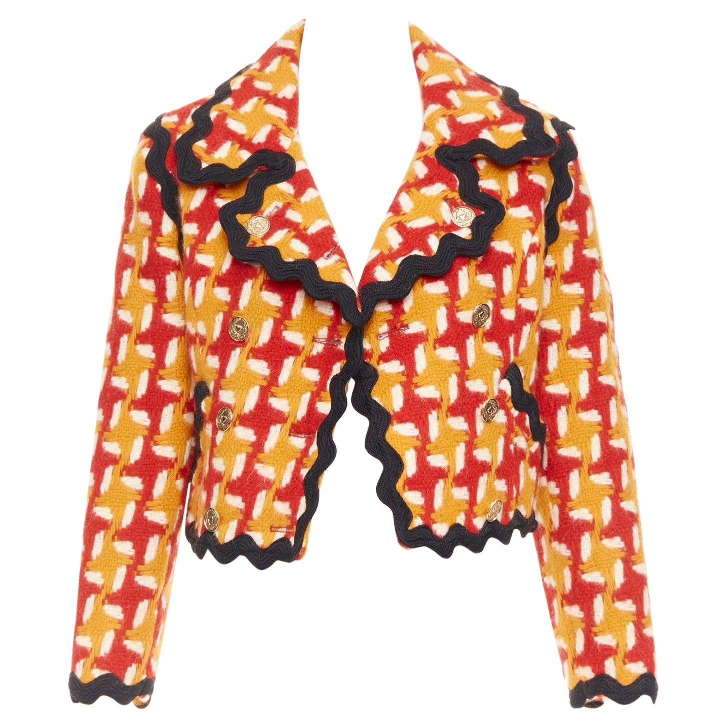 MOSCHINO Vintage 1990s orange orange houndstooth tweed cropped jacket IT42 M