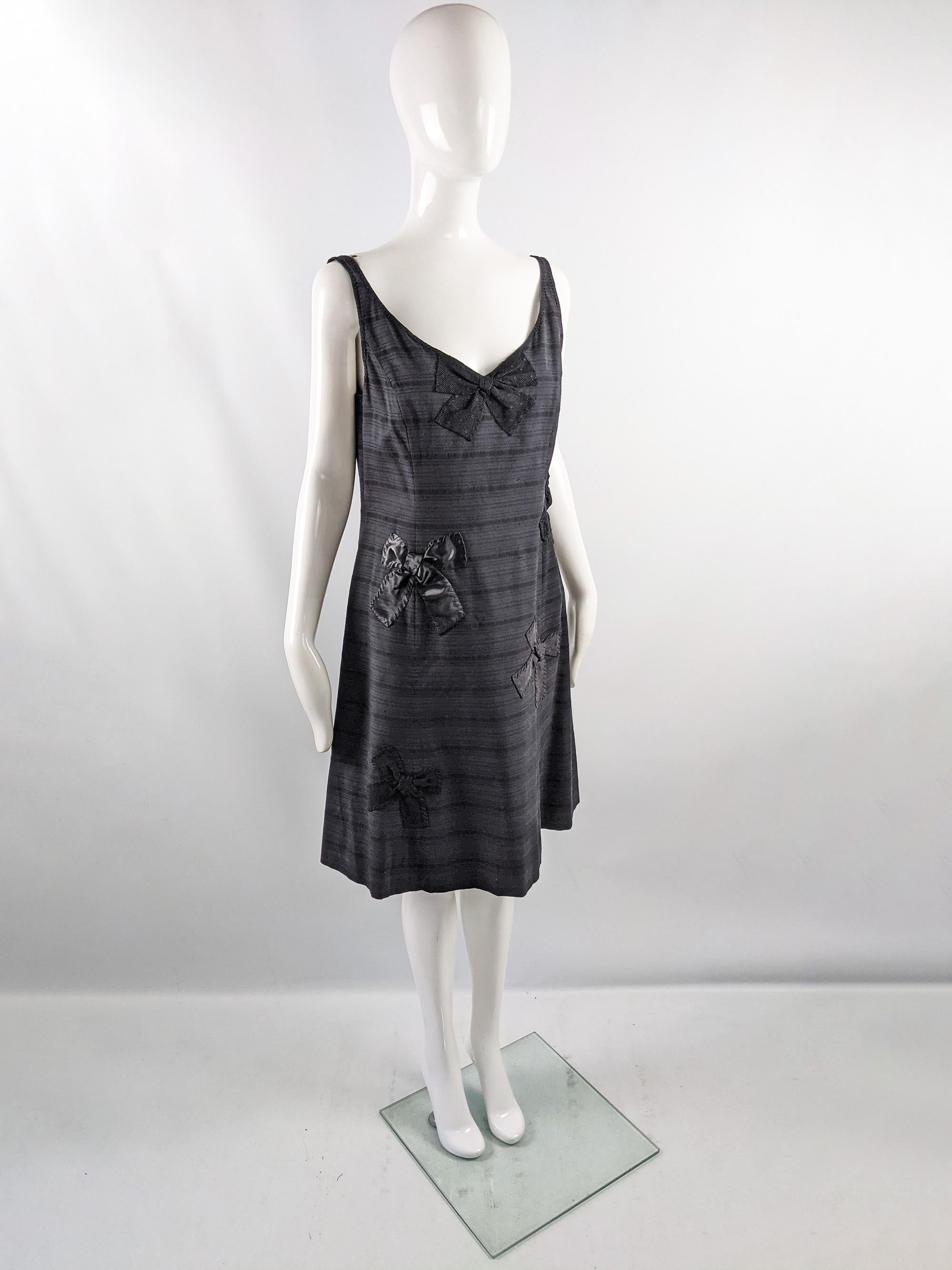 Moschino Vintage 90s Cute Black Bow Appliqué Sleeveless Party Dress, 1990s 3