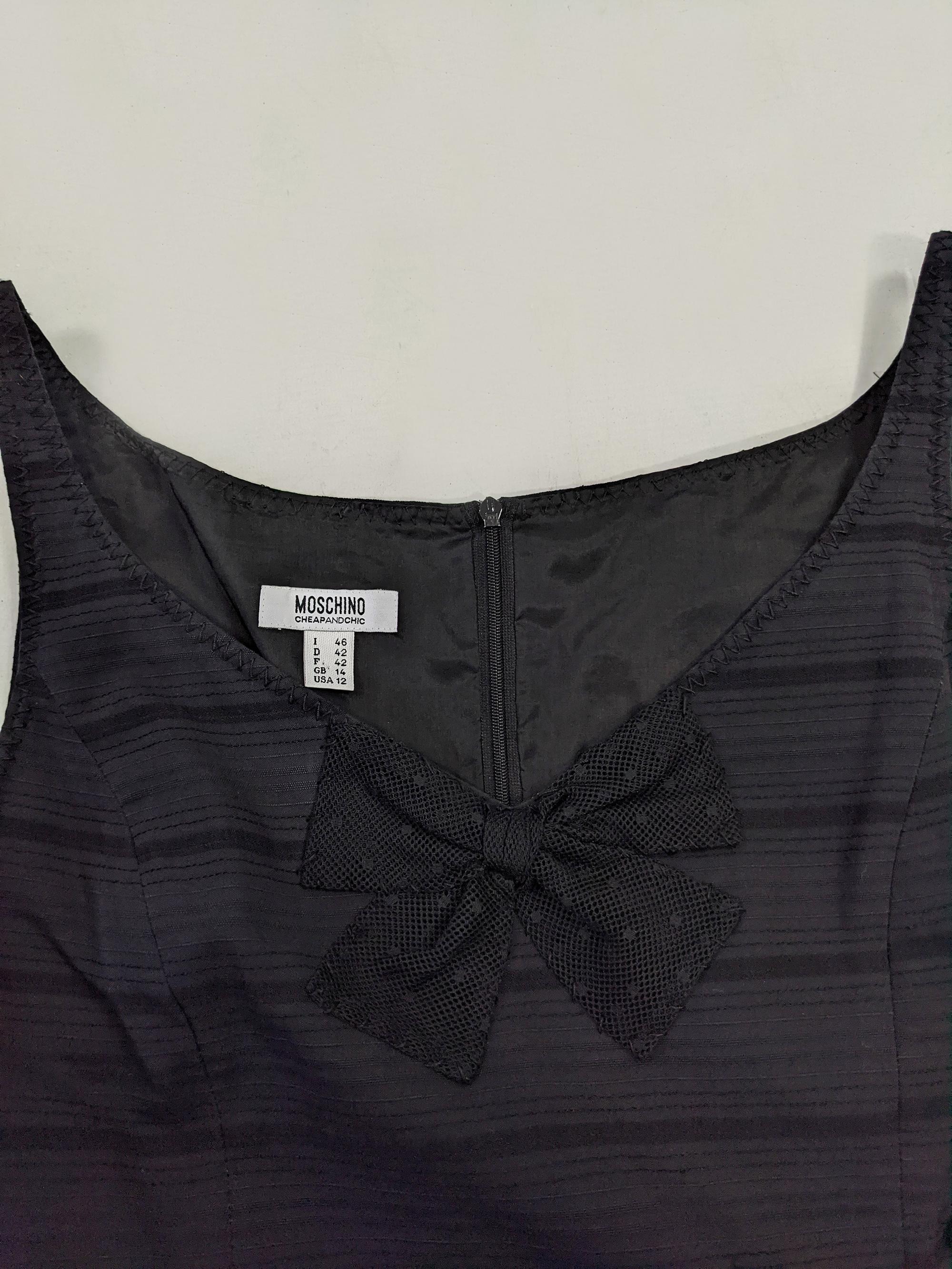 Moschino Vintage 90s Cute Black Bow Appliqué Sleeveless Party Dress, 1990s 5
