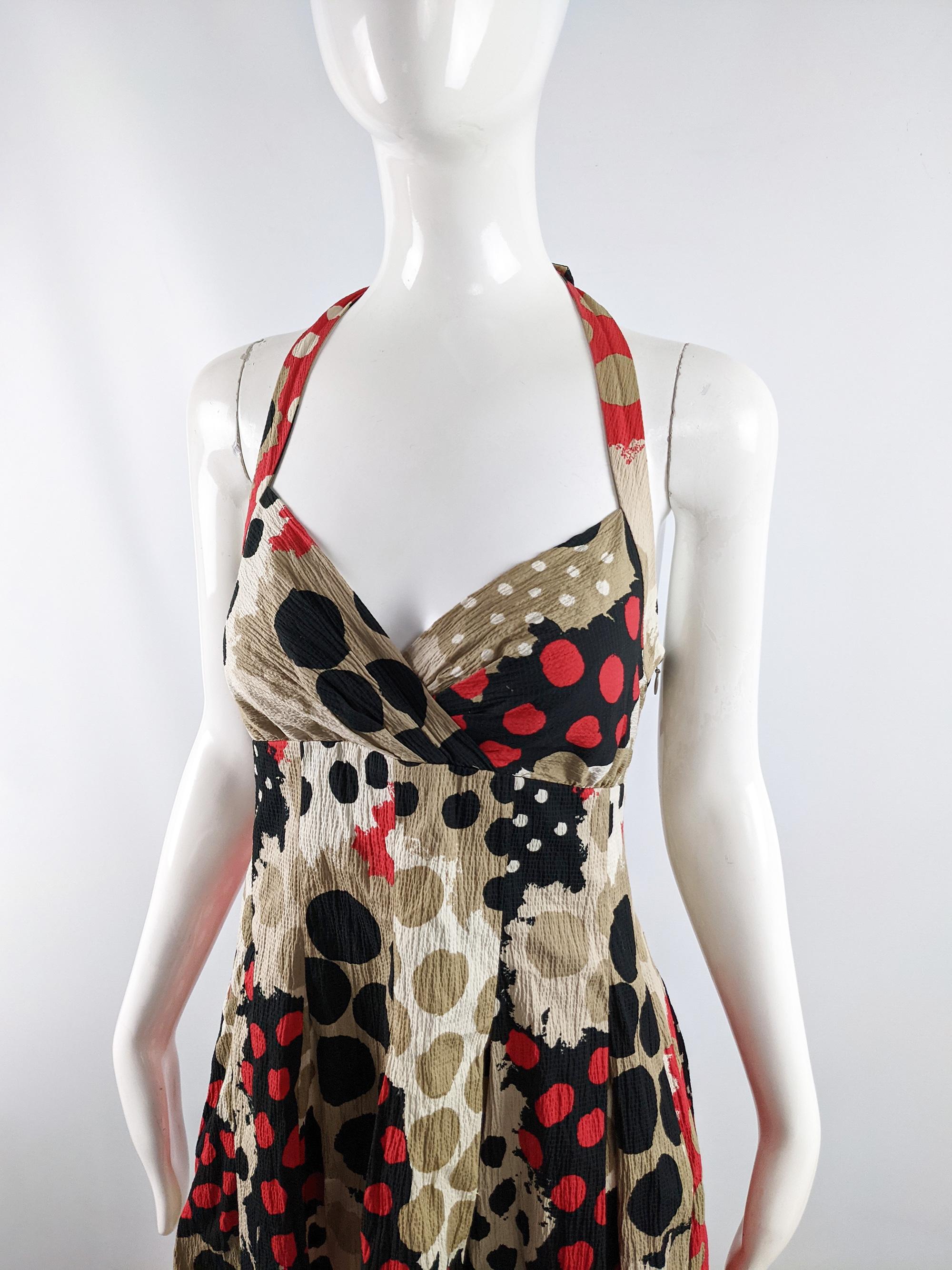 Black Moschino Vintage Abstract Polka Dot Pattern Halter Neck Party Dress, 2000s For Sale