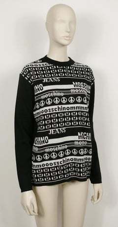 Moschino Vintage Black and White Computer Screen Wool Light Sweater Size L