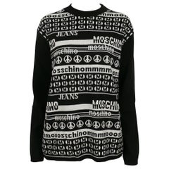 Pull en laine noir et blanc vintage pour ordinateur Moschino, Taille L