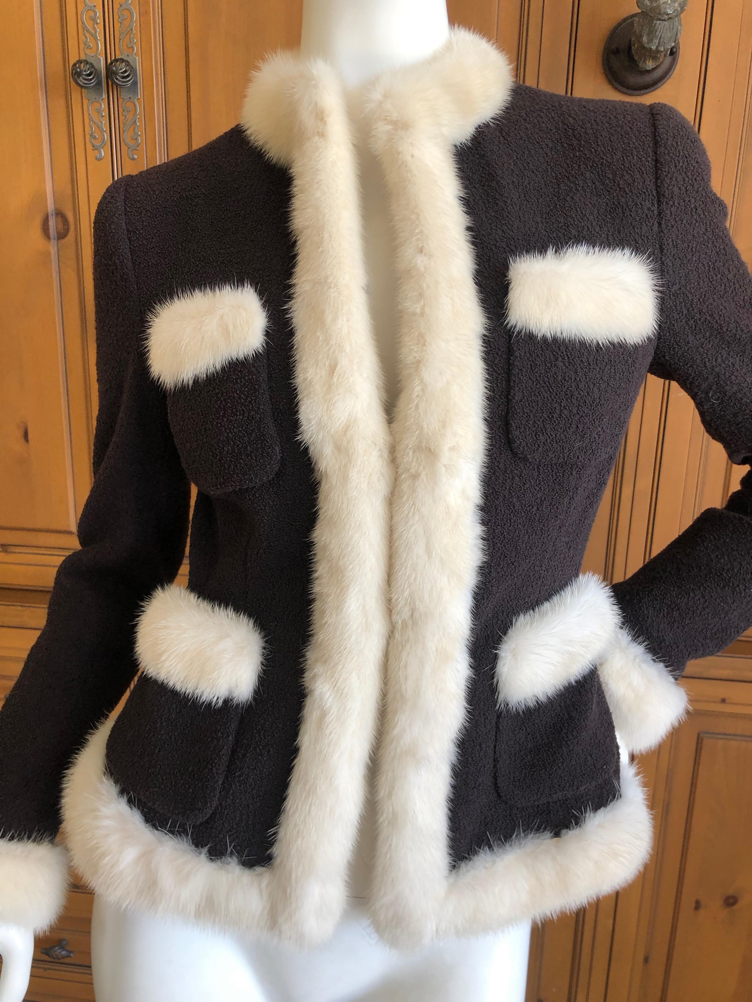 Moschino Vintage Black Boucle Jacket with Mink Fur Trim In Excellent Condition In Cloverdale, CA