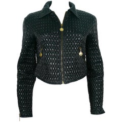 Moschino Vintage Black Chain Design Nylon Blend Padded Jacket