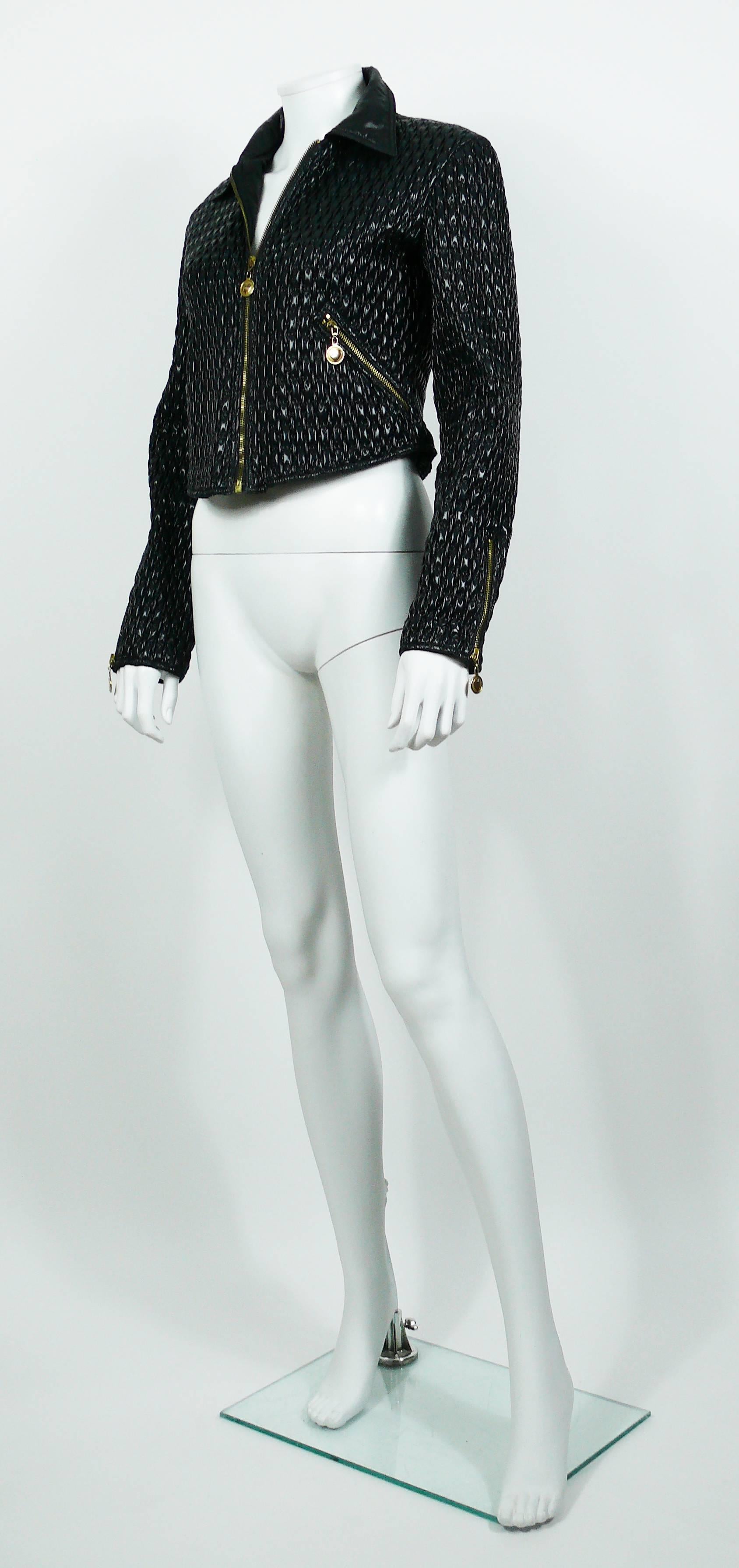 Women's Moschino Vintage Black Chain Design Nylon Blend Padded Jacket 