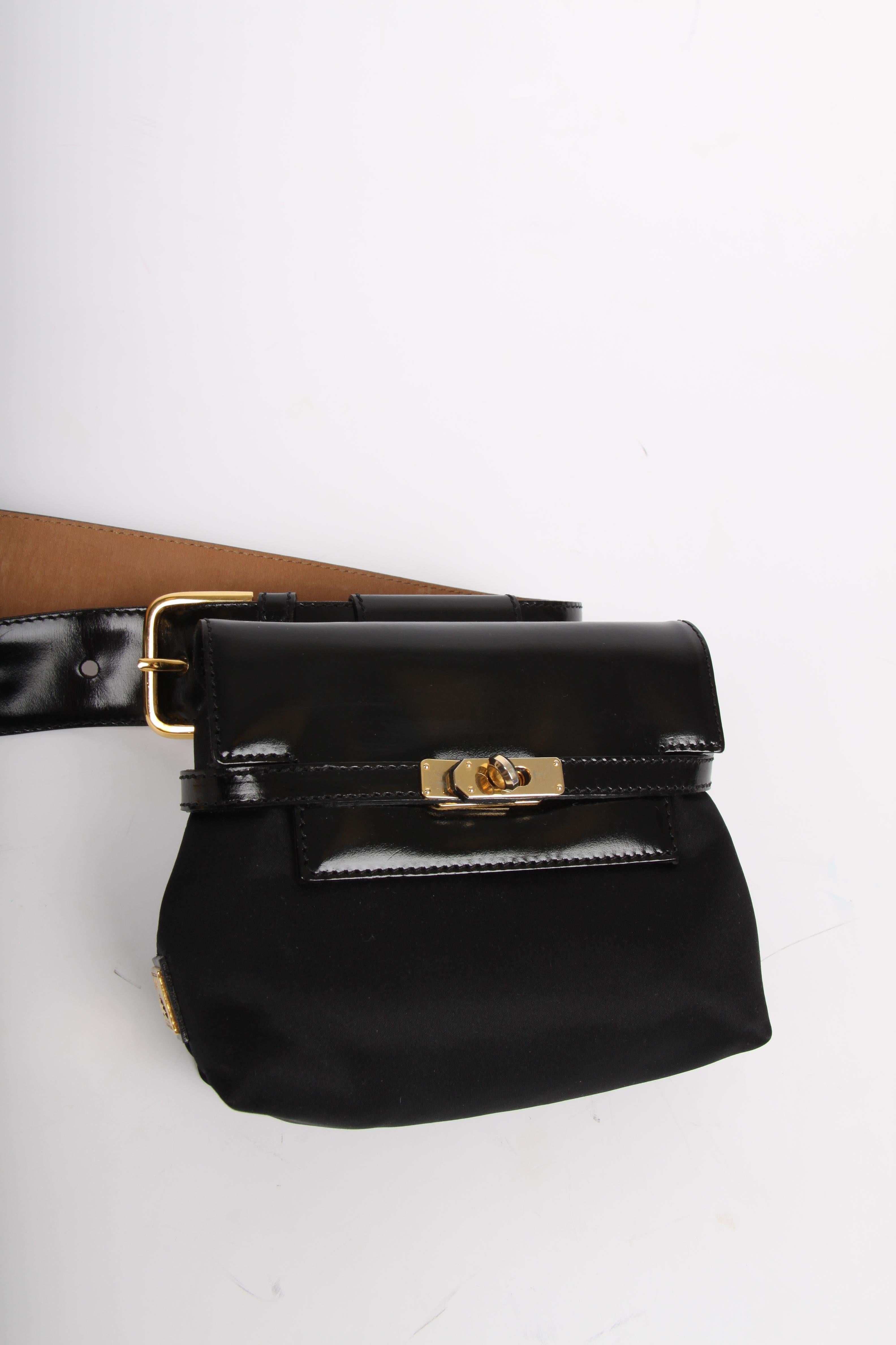 Black Moschino Vintage black Mini Belt Bag with Peace / Love Belt For Sale