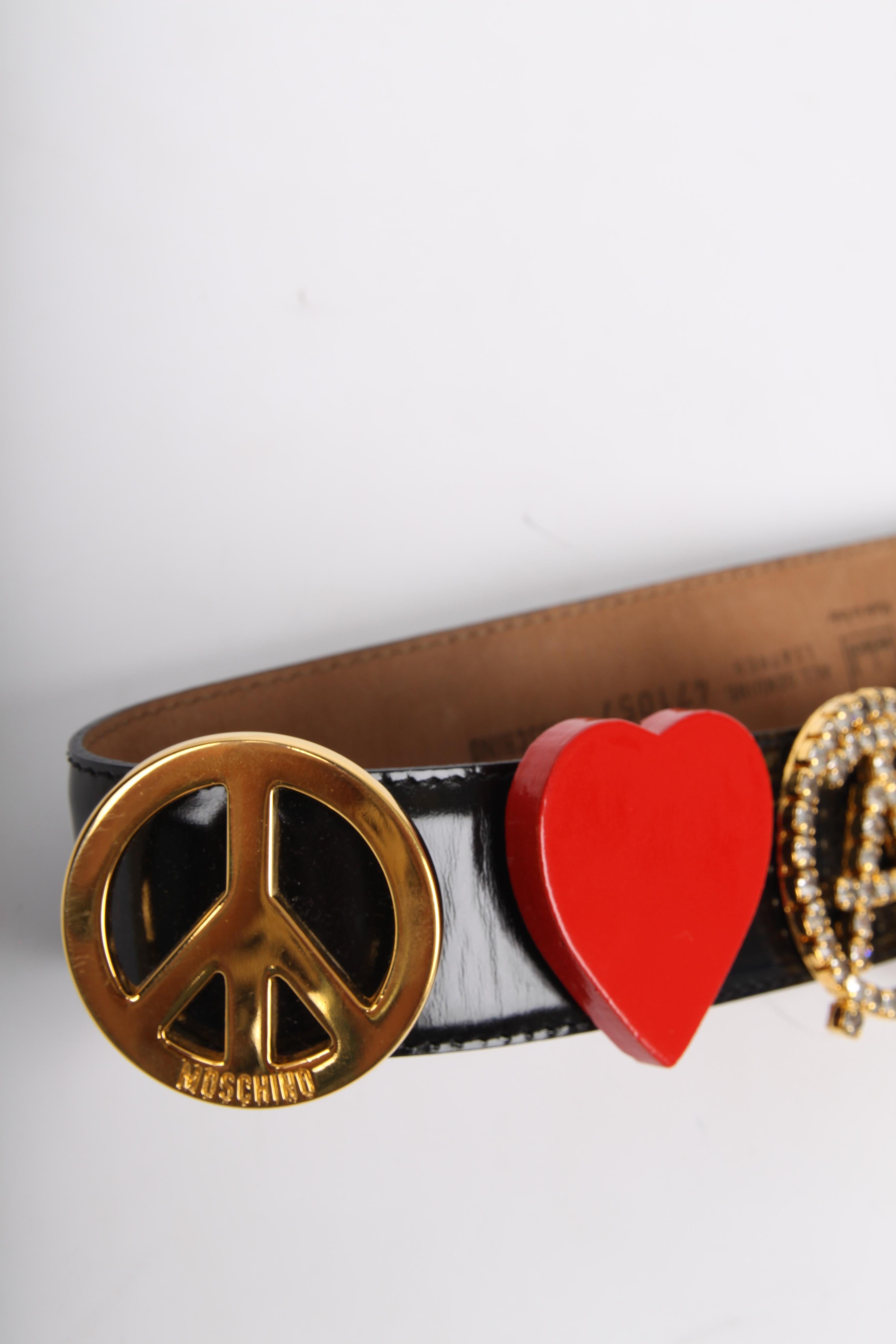 Moschino Vintage black Mini Belt Bag with Peace / Love Belt In Good Condition For Sale In Baarn, NL