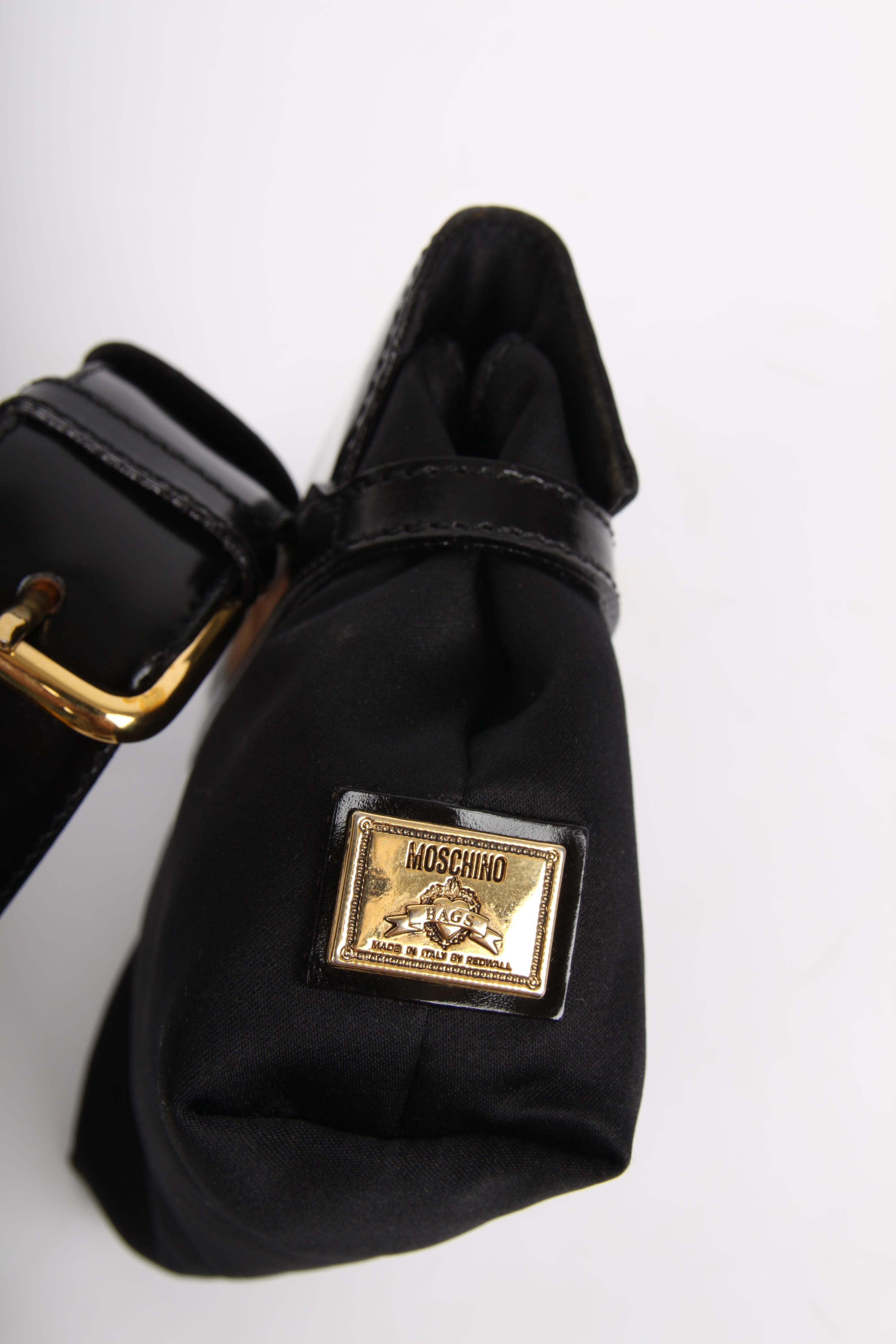 Moschino Vintage black Mini Belt Bag with Peace / Love Belt For Sale 1