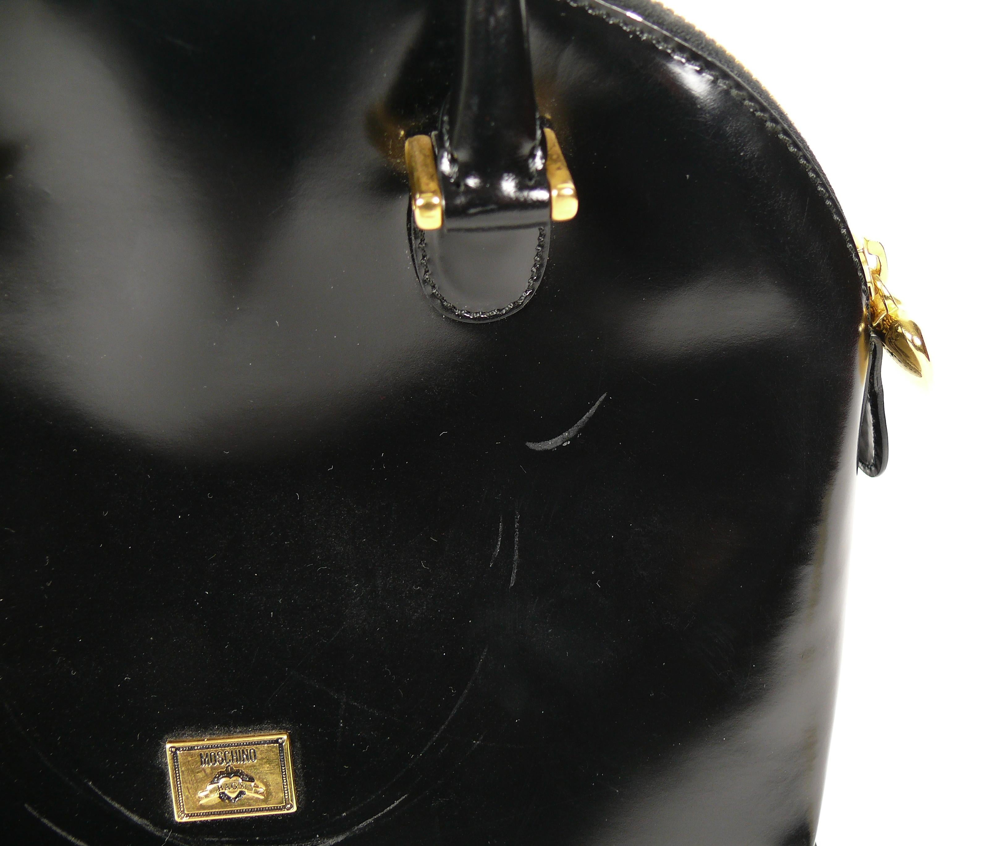 Moschino Vintage Black Patent Leather Sac Mallette Top Handle Bag 12
