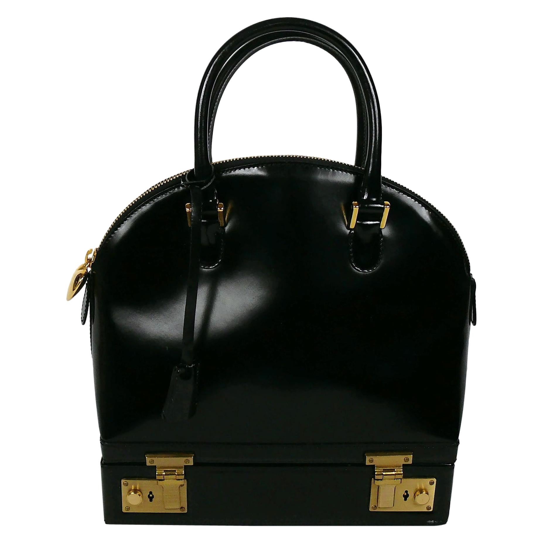 Moschino Vintage Black Patent Leather Sac Mallette Top Handle Bag