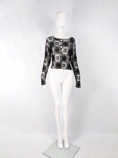 Moschino Vintage Black Sheer Beaded Crochet Mesh Cardigan Jacket