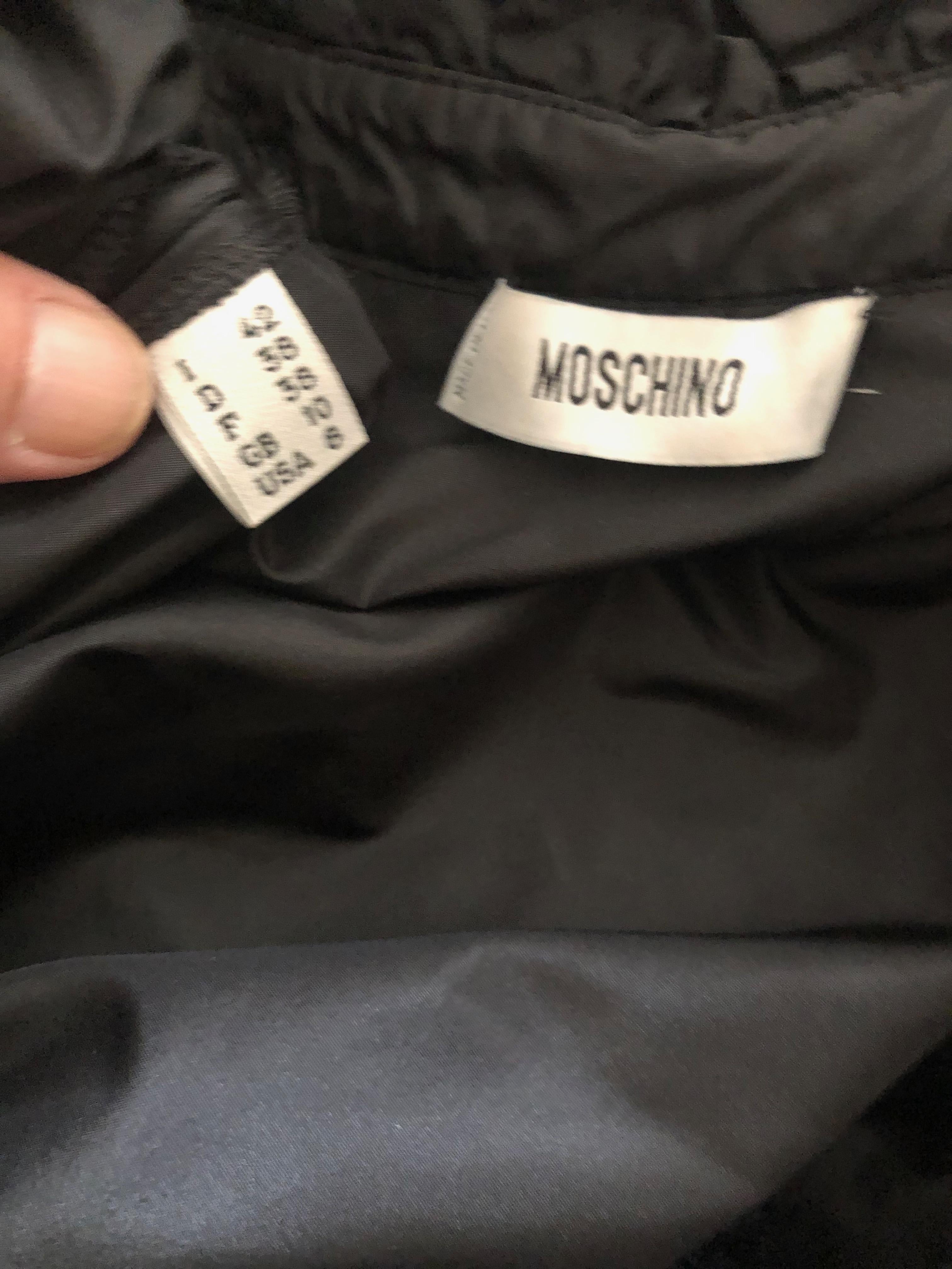 Moschino Vintage Black Silk Taffeta Empire Ball Dress with Fur Trim Sz 8 For Sale 5