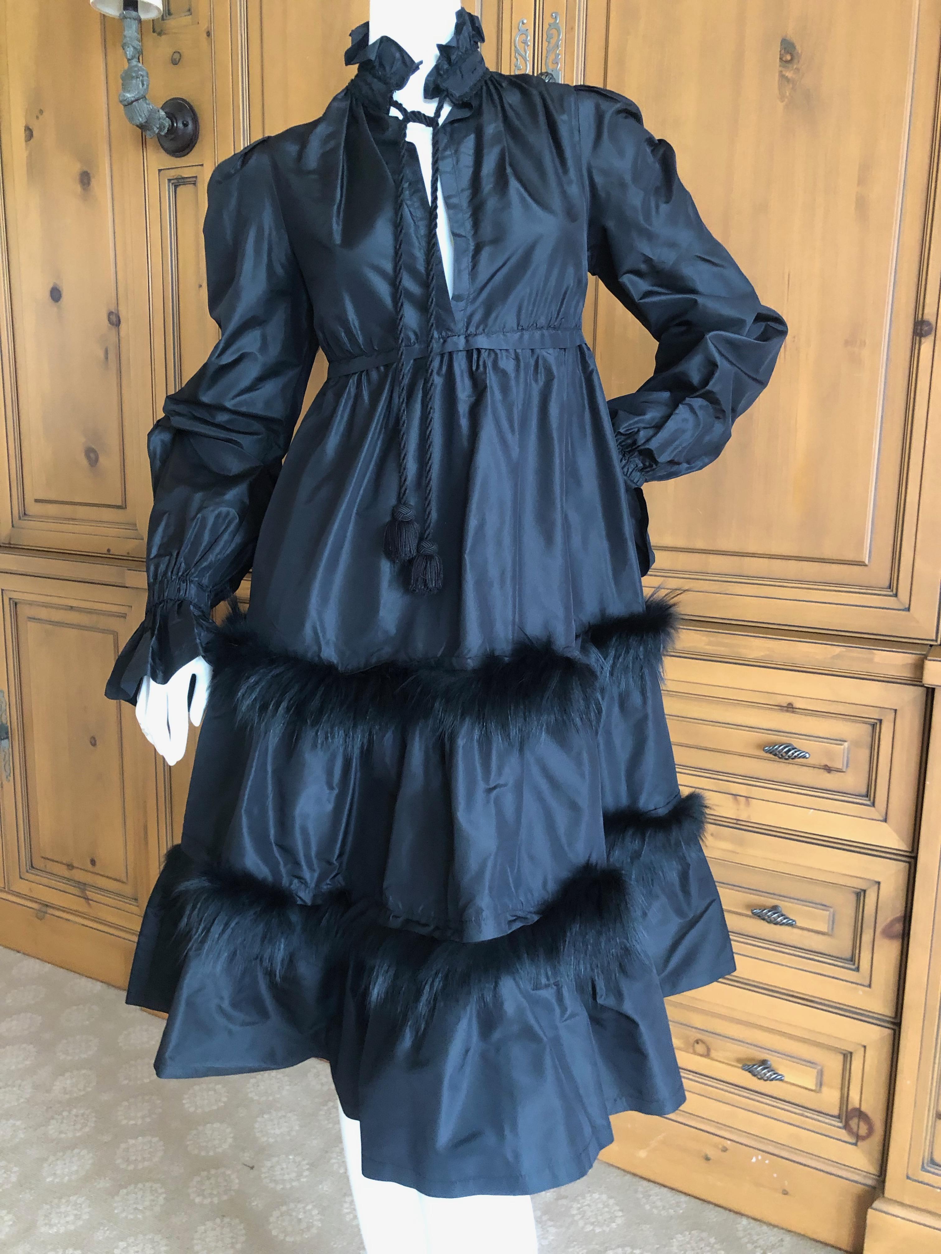 Moschino Vintage Black Silk Taffeta Empire Ball Dress with Fur Trim Sz 8 In Excellent Condition For Sale In Cloverdale, CA