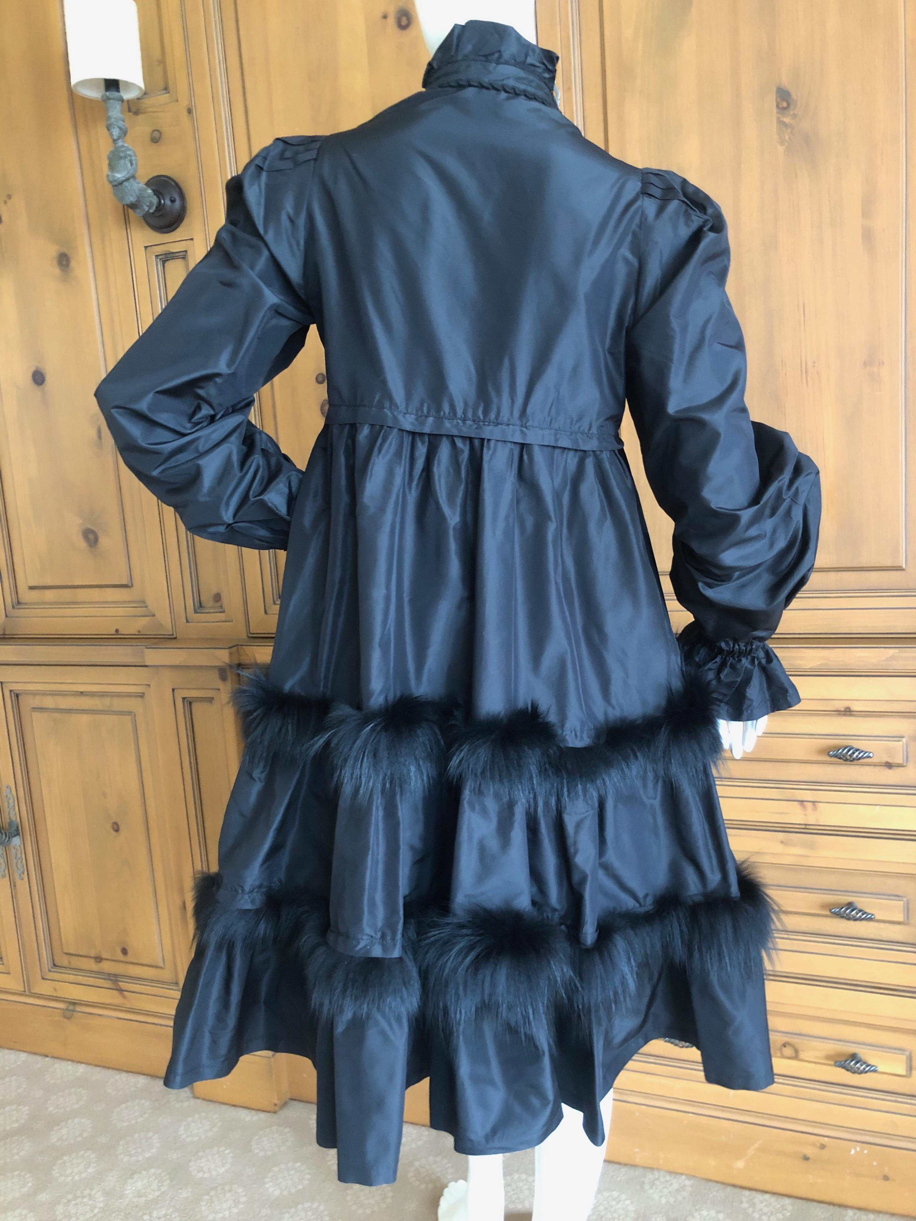 Women's Moschino Vintage Black Silk Taffeta Empire Ball Dress with Fur Trim Sz 8 For Sale