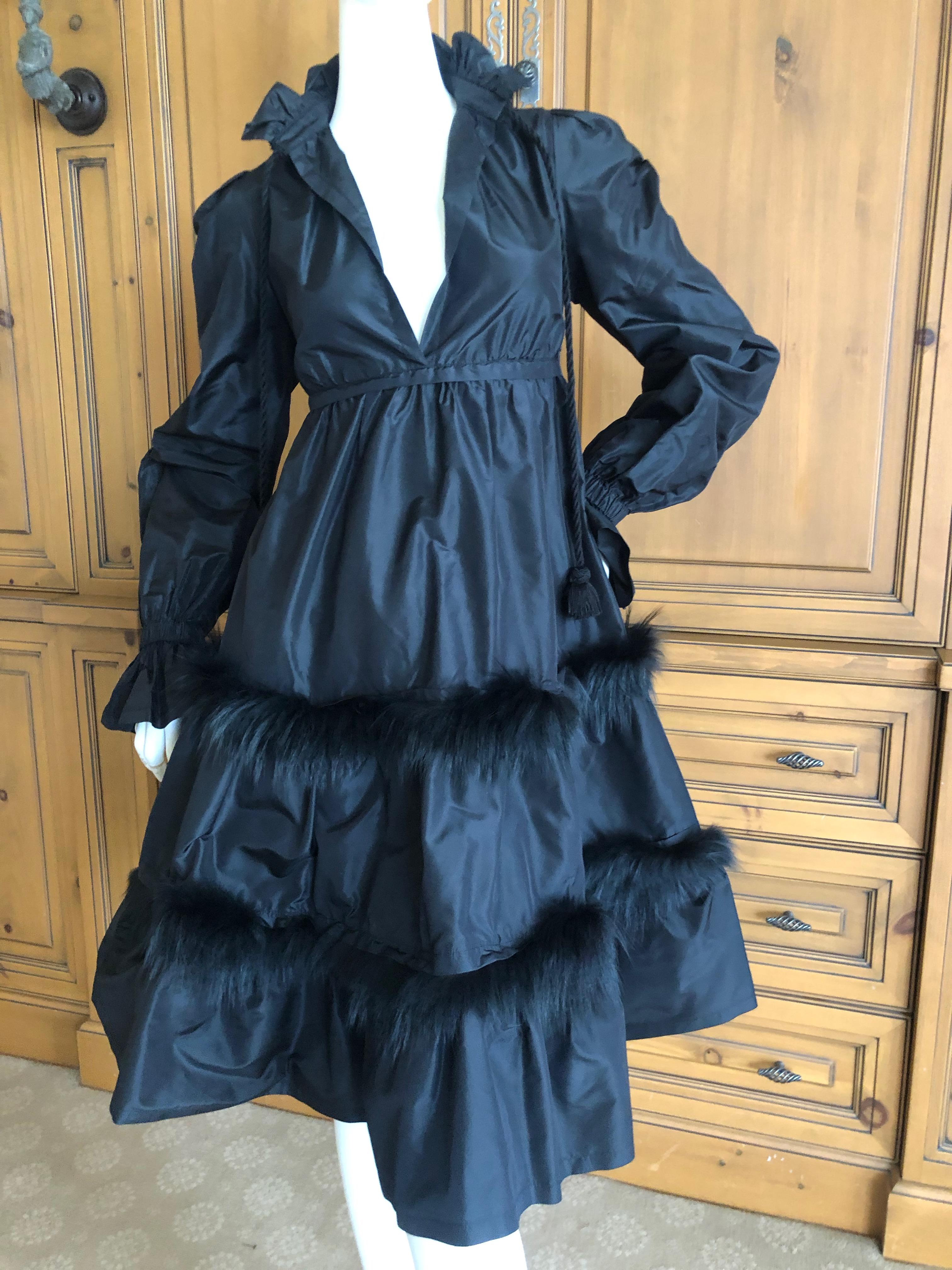 Moschino Vintage Black Silk Taffeta Empire Ball Dress with Fur Trim Sz 8 For Sale 1