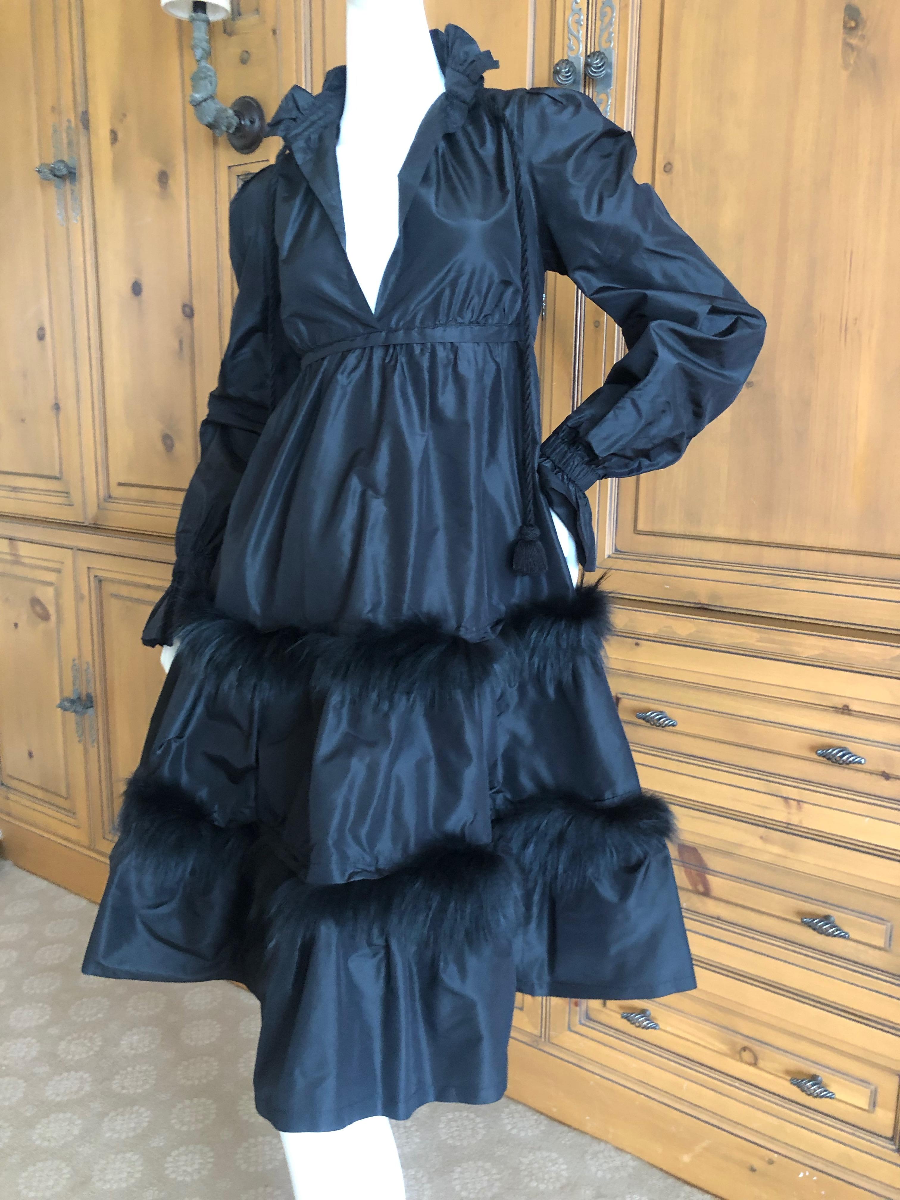Moschino Vintage Black Silk Taffeta Empire Ball Dress with Fur Trim Sz 8 For Sale 2