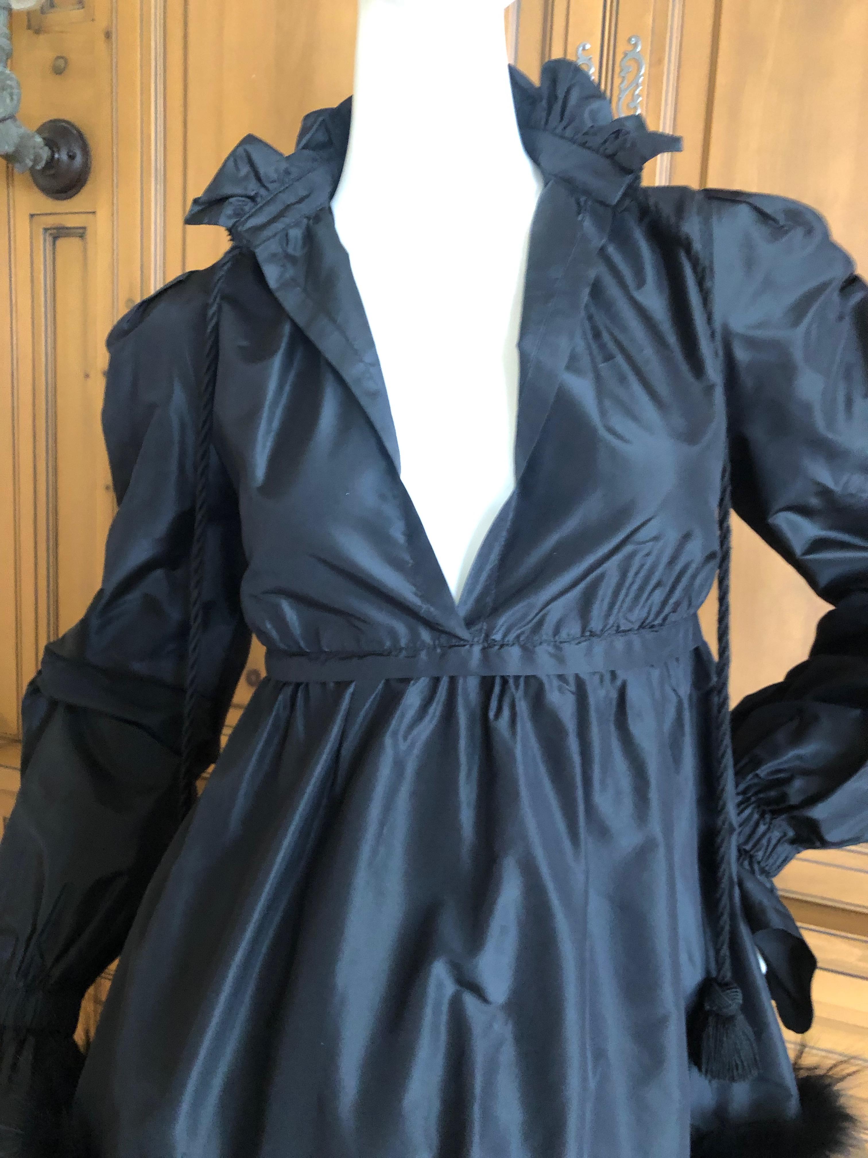 Moschino Vintage Black Silk Taffeta Empire Ball Dress with Fur Trim Sz 8 For Sale 3