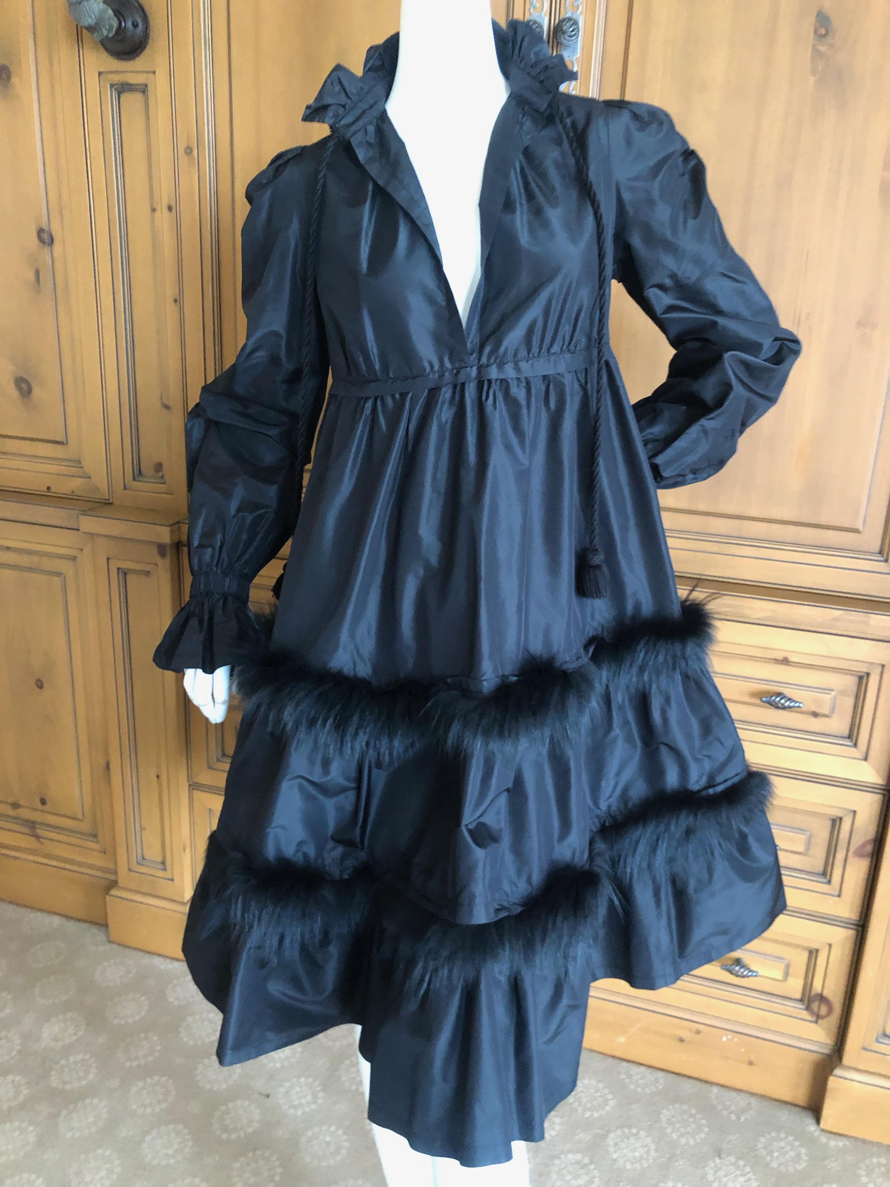 Moschino Vintage Black Silk Taffeta Empire Ball Dress with Fur Trim Sz 8 For Sale 4