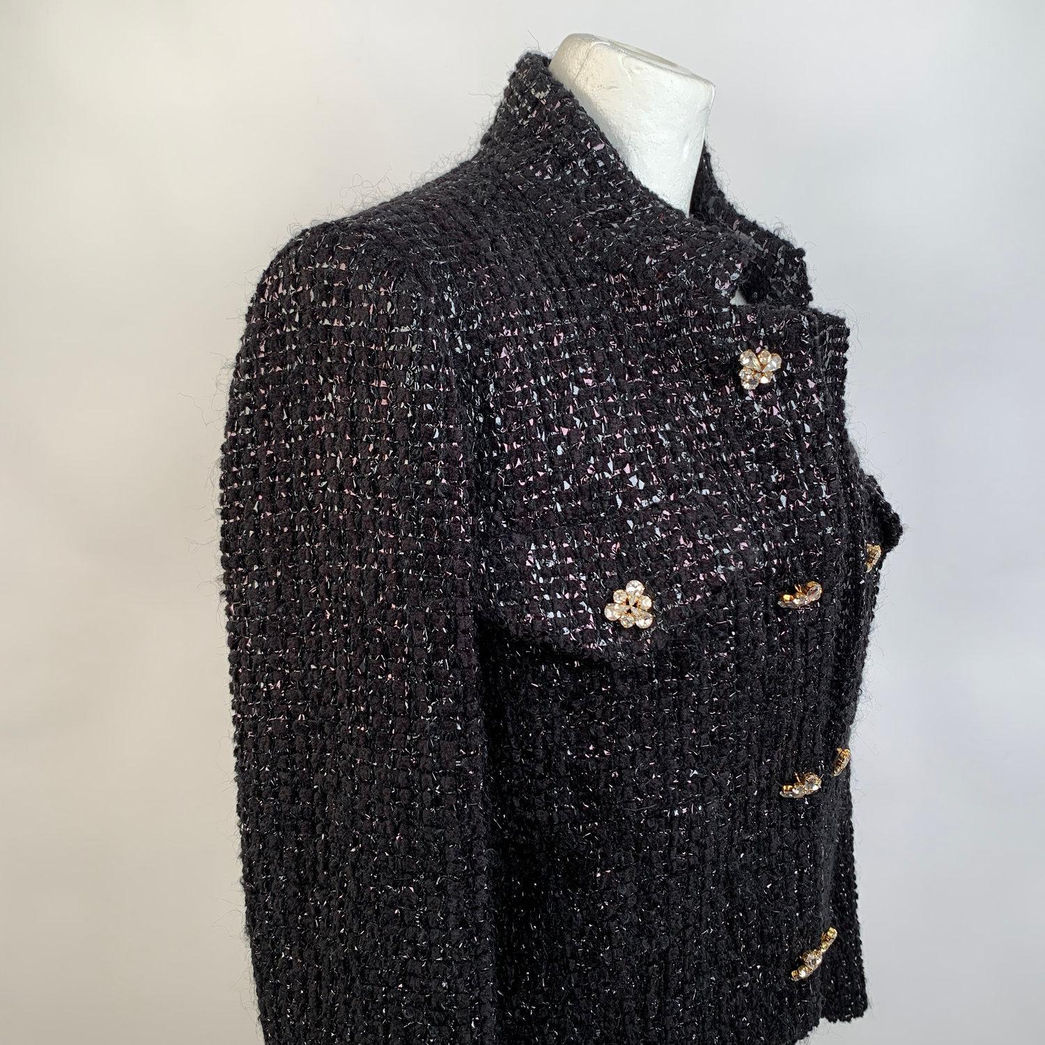 Moschino Vintage Black Tweed Jacket with Jeweled Buttons Size 44 2