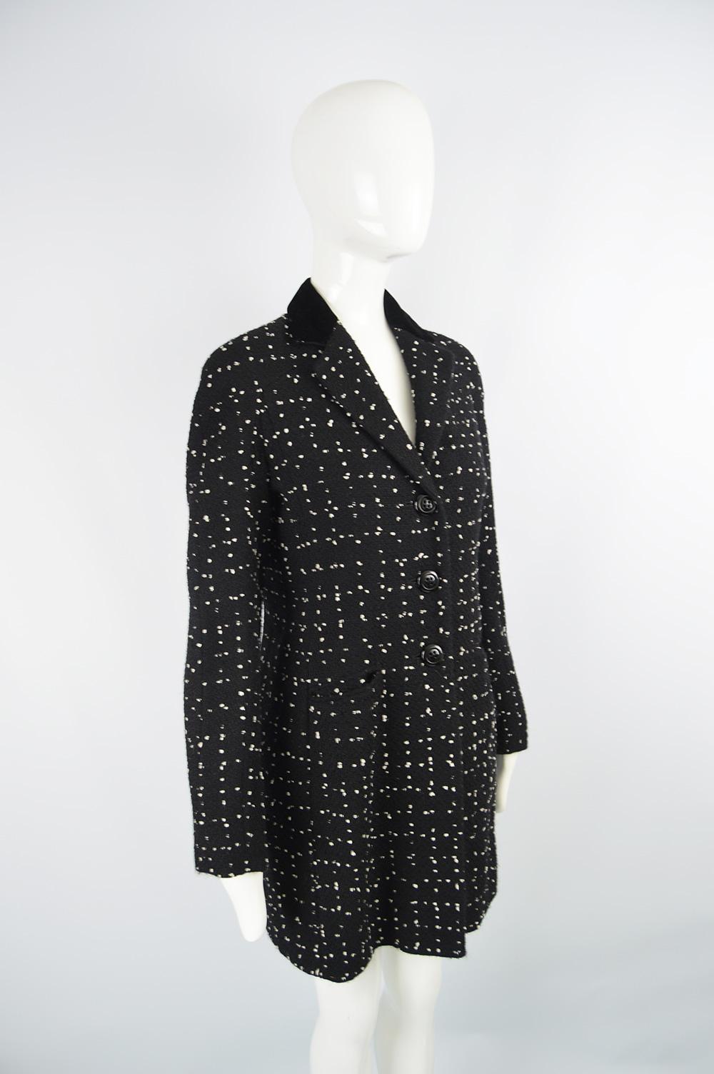 Moschino Vintage Black & White Bouclé Cashmere Tweed Coat, 1990s 1