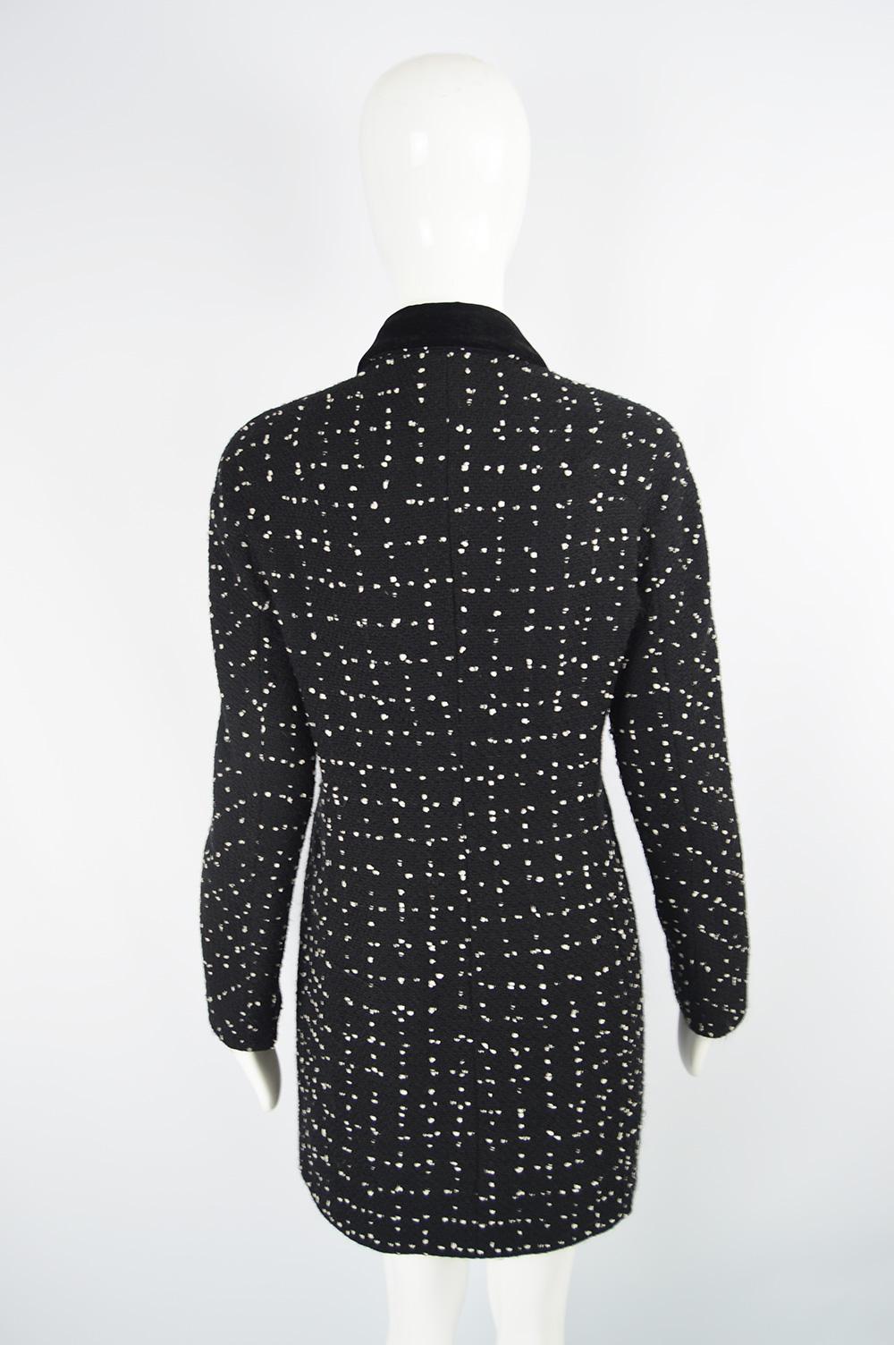Moschino Vintage Black & White Bouclé Cashmere Tweed Coat, 1990s 3