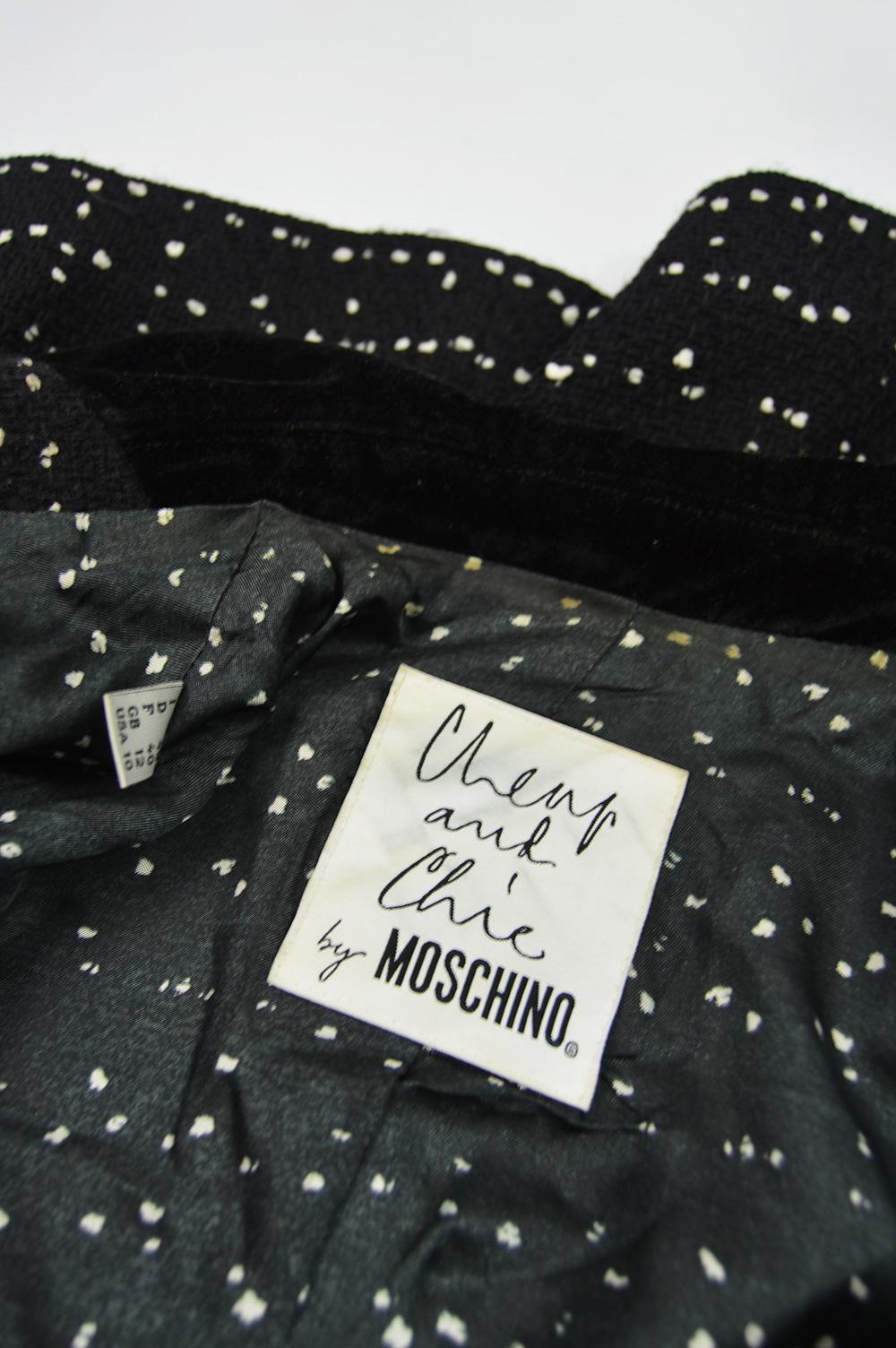 Moschino Vintage Black & White Bouclé Cashmere Tweed Coat, 1990s 4