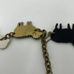 Moschino Vintage Chain Leather Charm Belt Black White Sheep