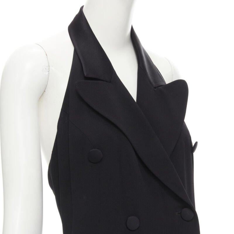 MOSCHINO Vintage Cheap Chic halter backless double breasted slit jumpsuit IT42 M
Reference: TGAS/C00901
Brand: Moschino
Material: Acetate, Rayon
Color: Black
Pattern: Solid
Closure: Button
Extra Details: Spread halter collar. Double breasted front