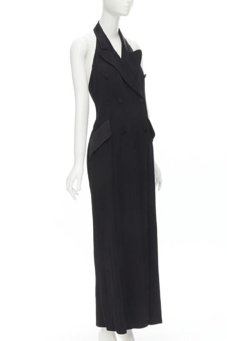 Black MOSCHINO Vintage Cheap Chic halter backless double breasted slit jumpsuit IT42 M For Sale