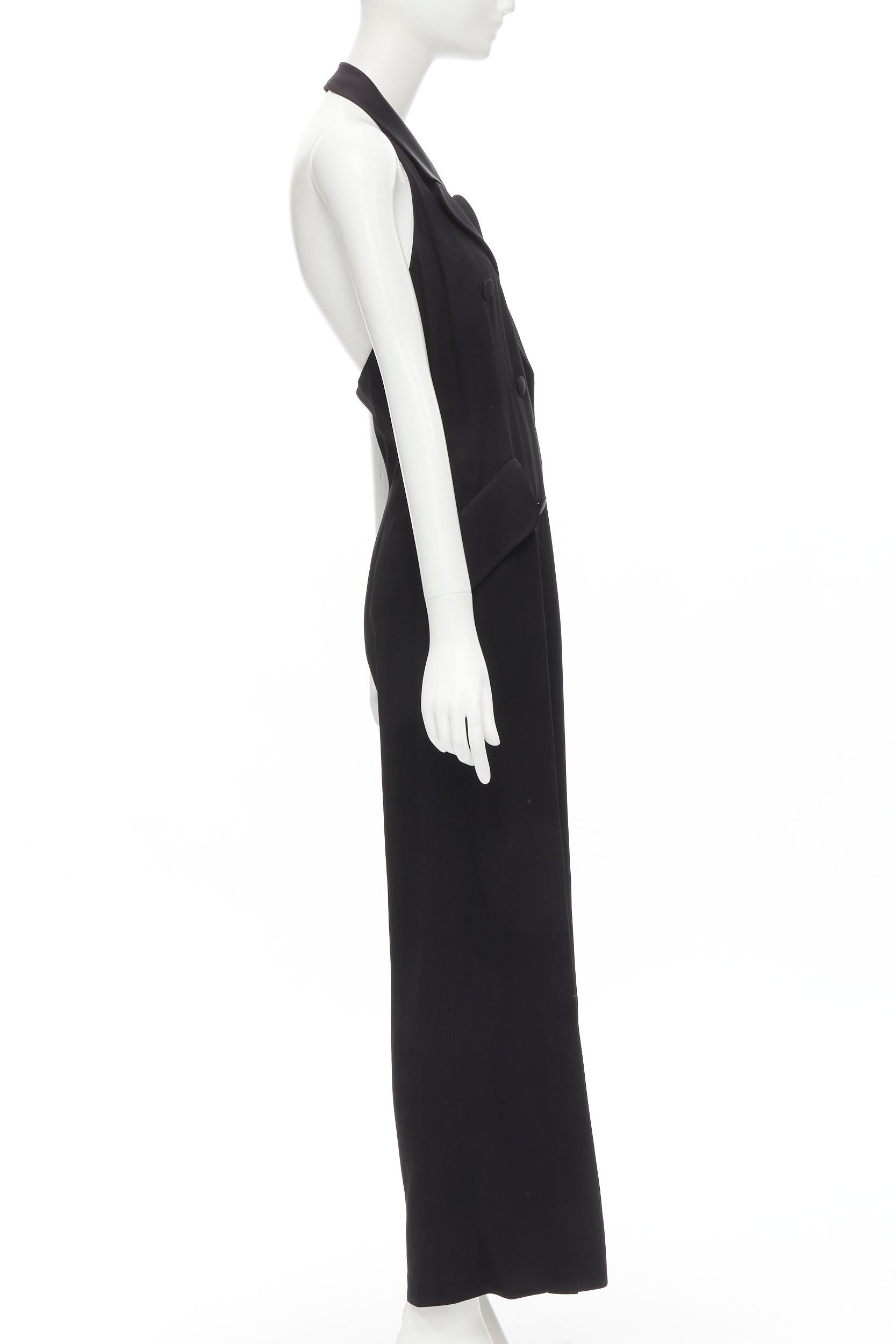 Black MOSCHINO Vintage Cheap Chic halter backless double breasted slit jumpsuit IT42 M For Sale