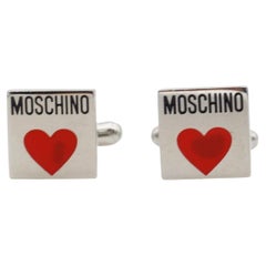 Moschino Vintage Classic Hallmark Logo Monogram Red Heart Love Square Cufflinks