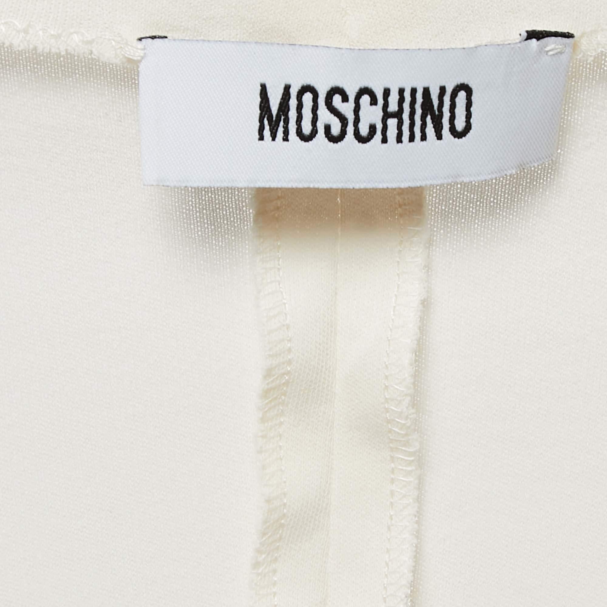Moschino Vintage Cream Jersey Ruffled Chain Detail Midi Dress M. In condizioni buone in vendita a Dubai, Al Qouz 2