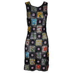 MOSCHINO Vintage Crochet Knit Black Midi Dress 1990s