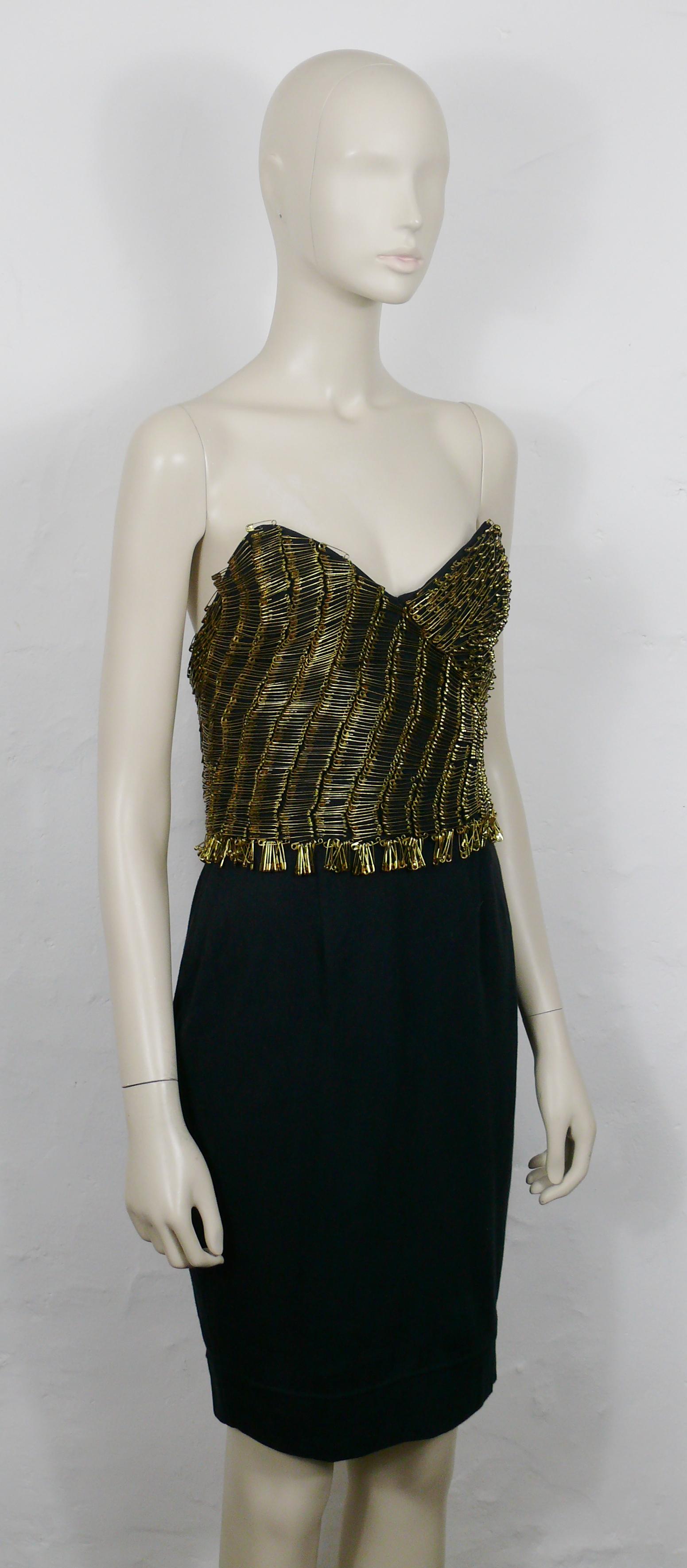 Black MOSCHINO Vintage Documented Safety Pin Bustier Dress US Size 10 For Sale