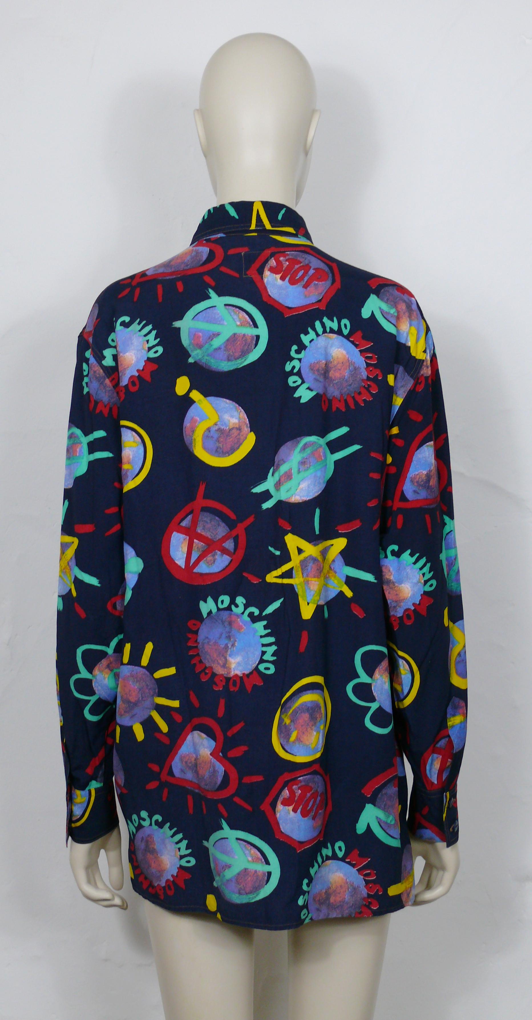 Moschino Vintage Earth Peace Smiley Anarchy... Print Shirt For Sale 6