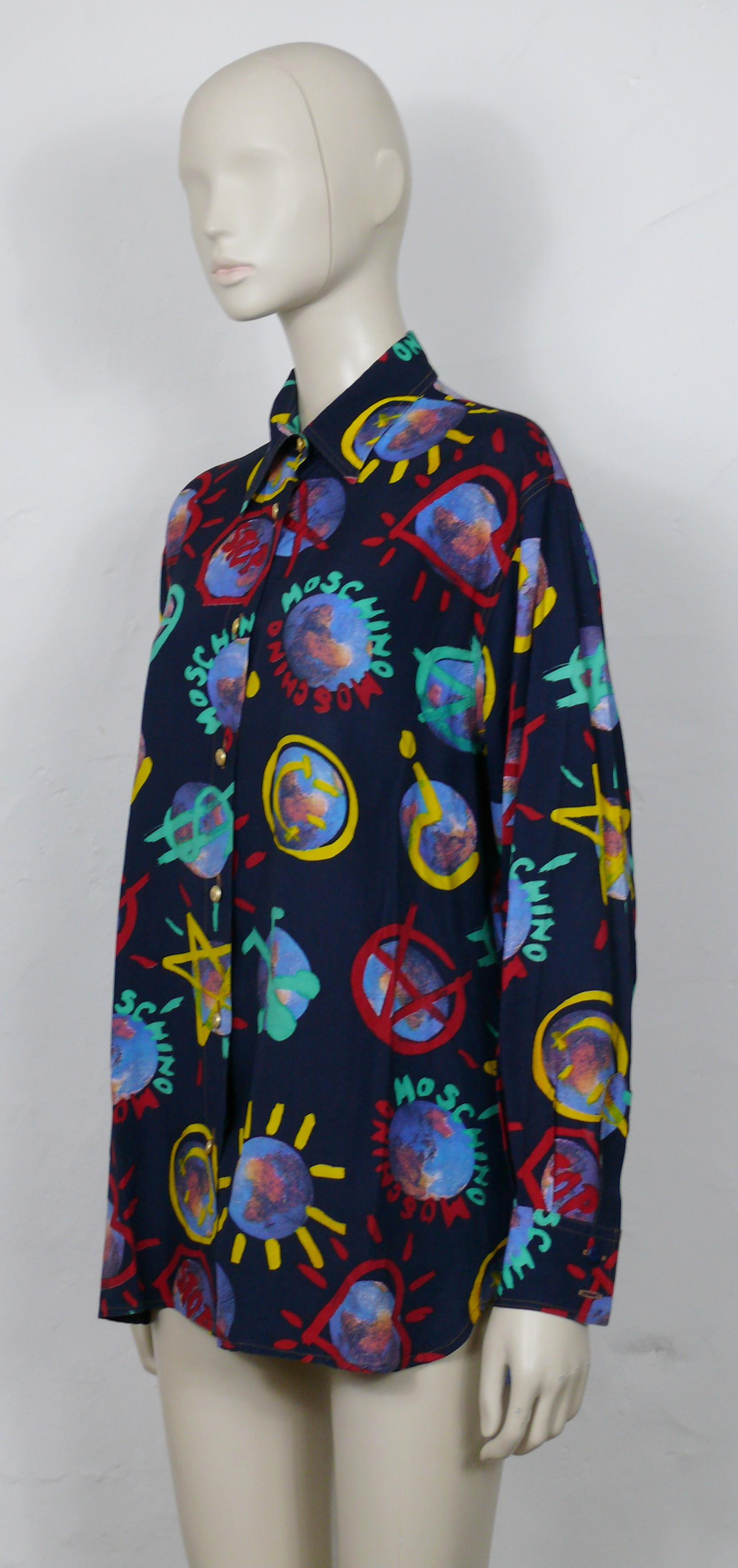 Moschino Vintage Earth Peace Smiley Anarchy... Print Shirt For Sale 3