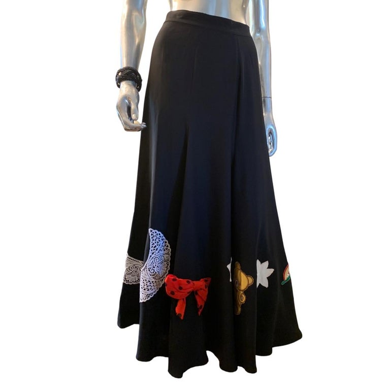 Black Moschino Vintage Embroidered  Skirt from Moschino Collector’s Archive Size 6-8 For Sale