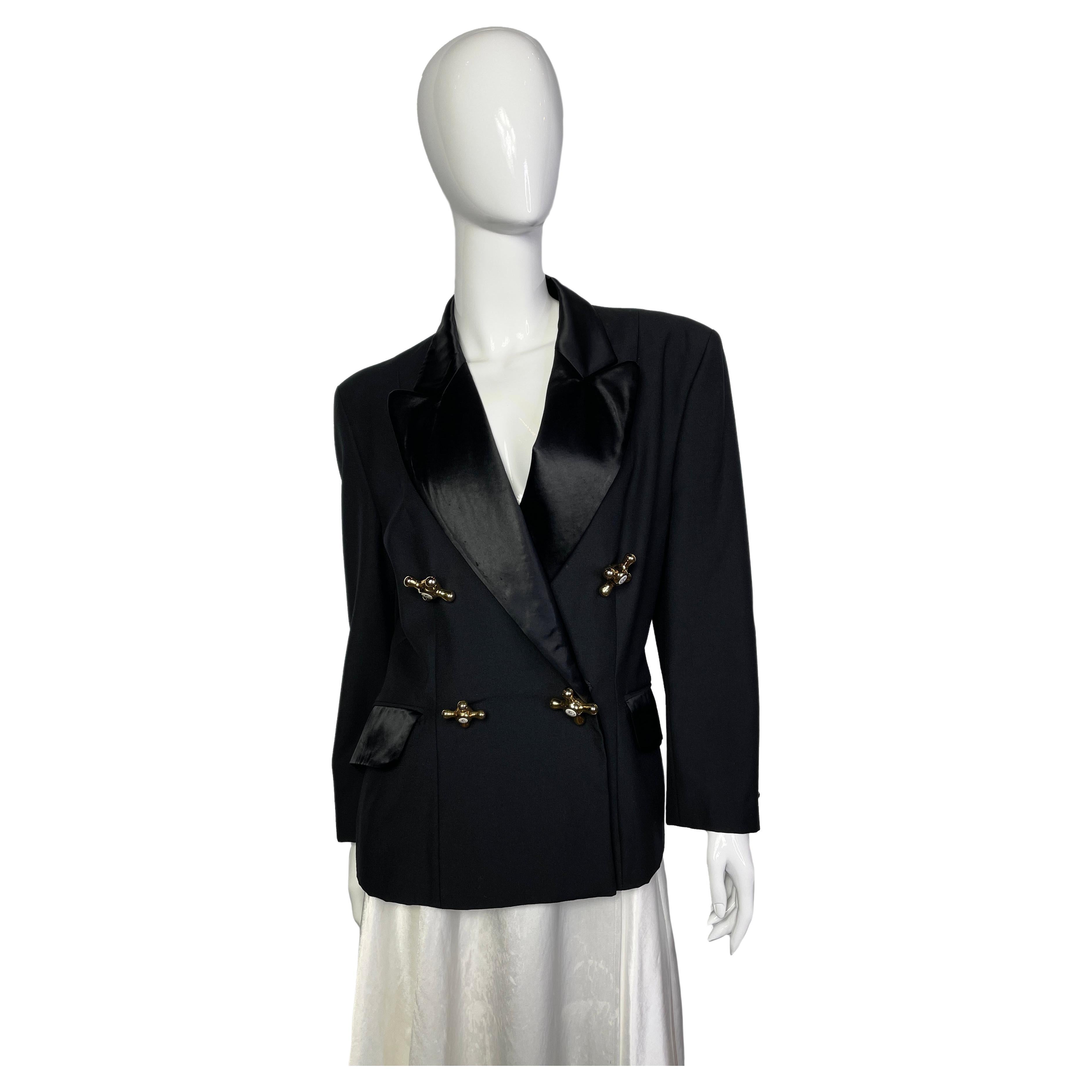 Moschino Vintage Faucet Buttons Black Blazer, 1990s