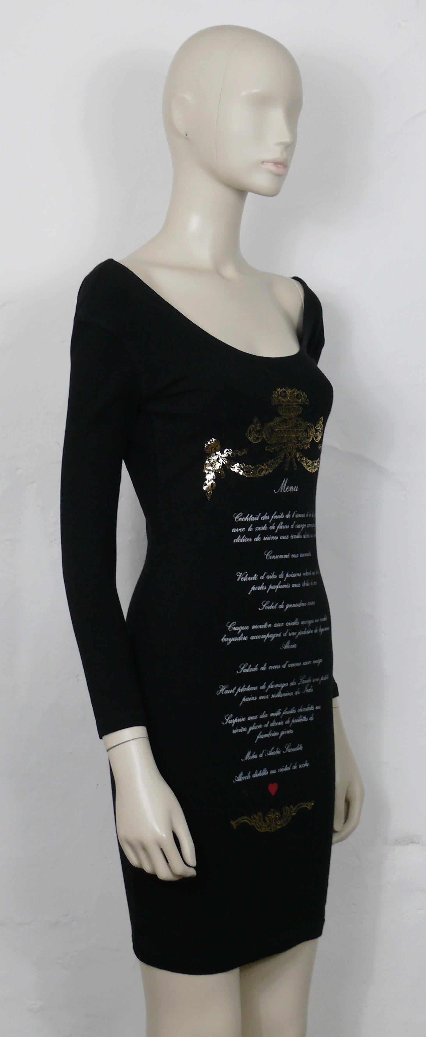 MOSCHINO Vintage Französisches Menu Neuheit Bodycon-Kleid (Schwarz) im Angebot
