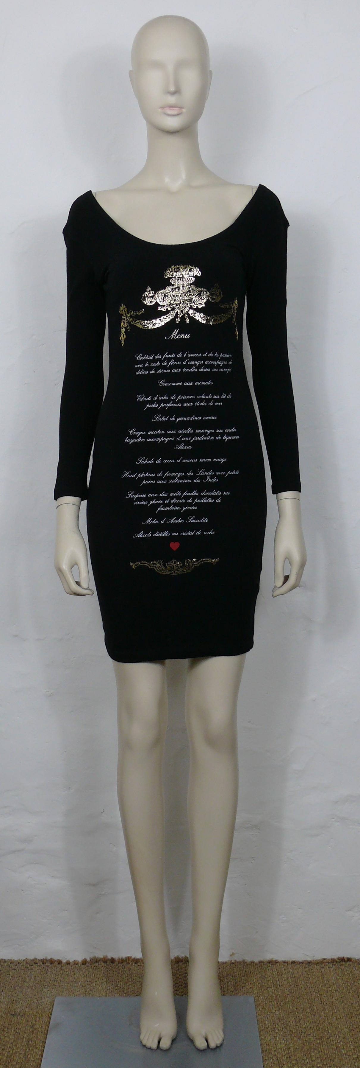 MOSCHINO Vintage Französisches Menu Neuheit Bodycon-Kleid im Zustand „Gut“ im Angebot in Nice, FR