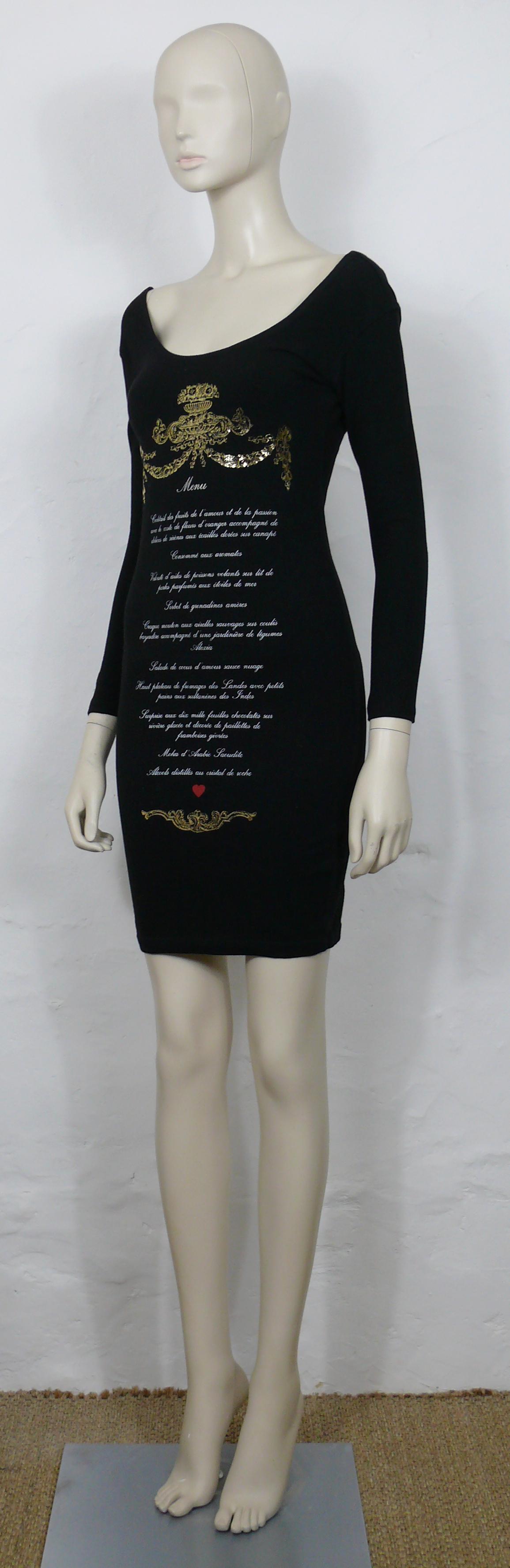 MOSCHINO Vintage French Menu Novelty Bodycon Dress In Good Condition For Sale In Nice, FR