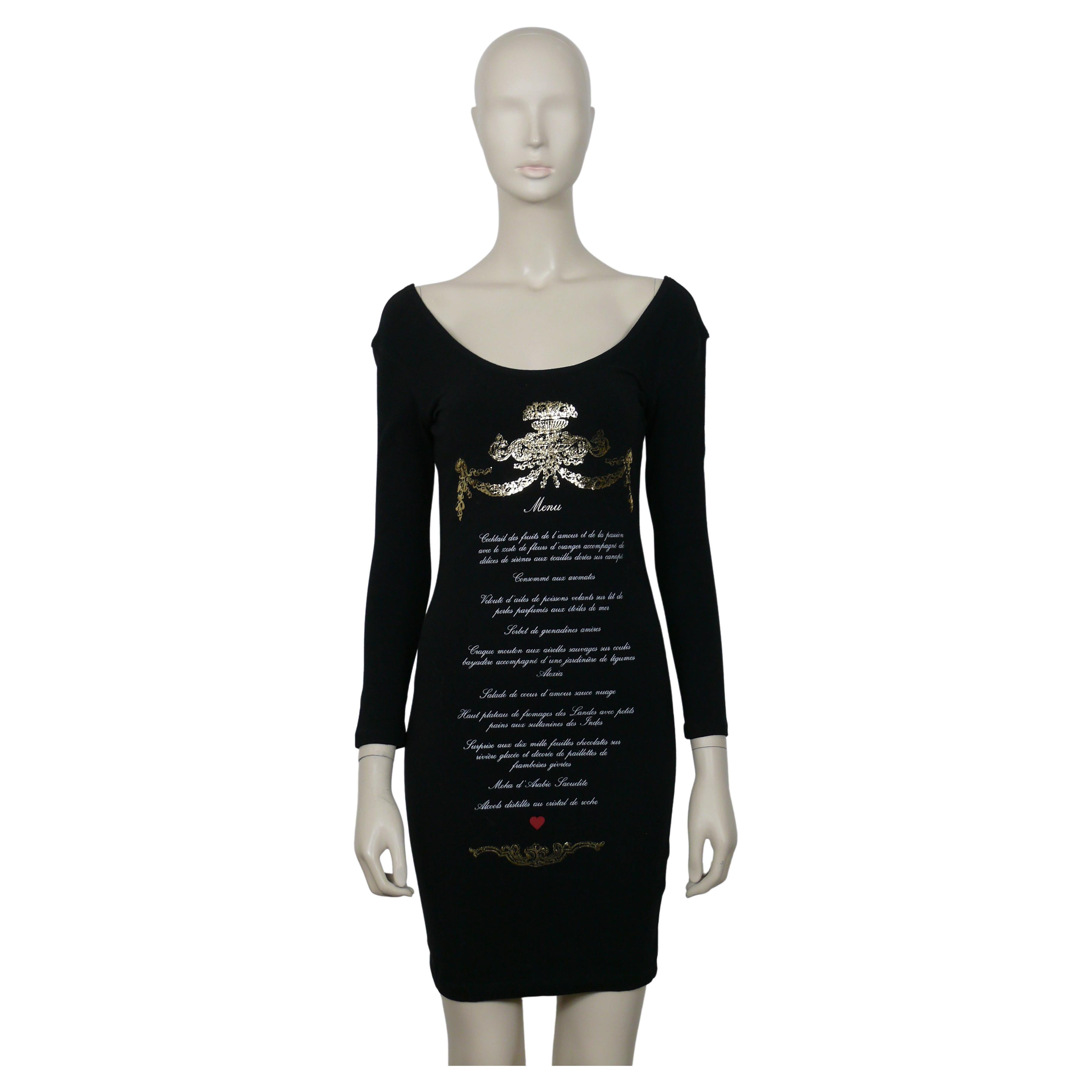 MOSCHINO Vintage French Menu Novelty Bodycon Dress For Sale