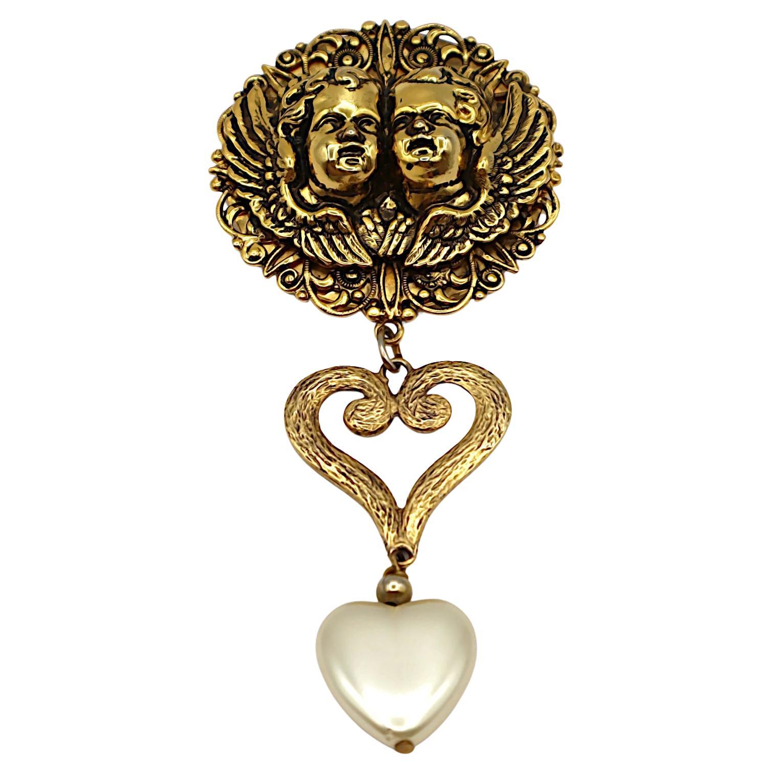 MOSCHINO Broche Ange Vintage Ton Or en vente