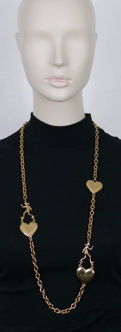 MOSCHINO Vintage Gold Tone Chain Necklace Olive Oyl Figures Hearts